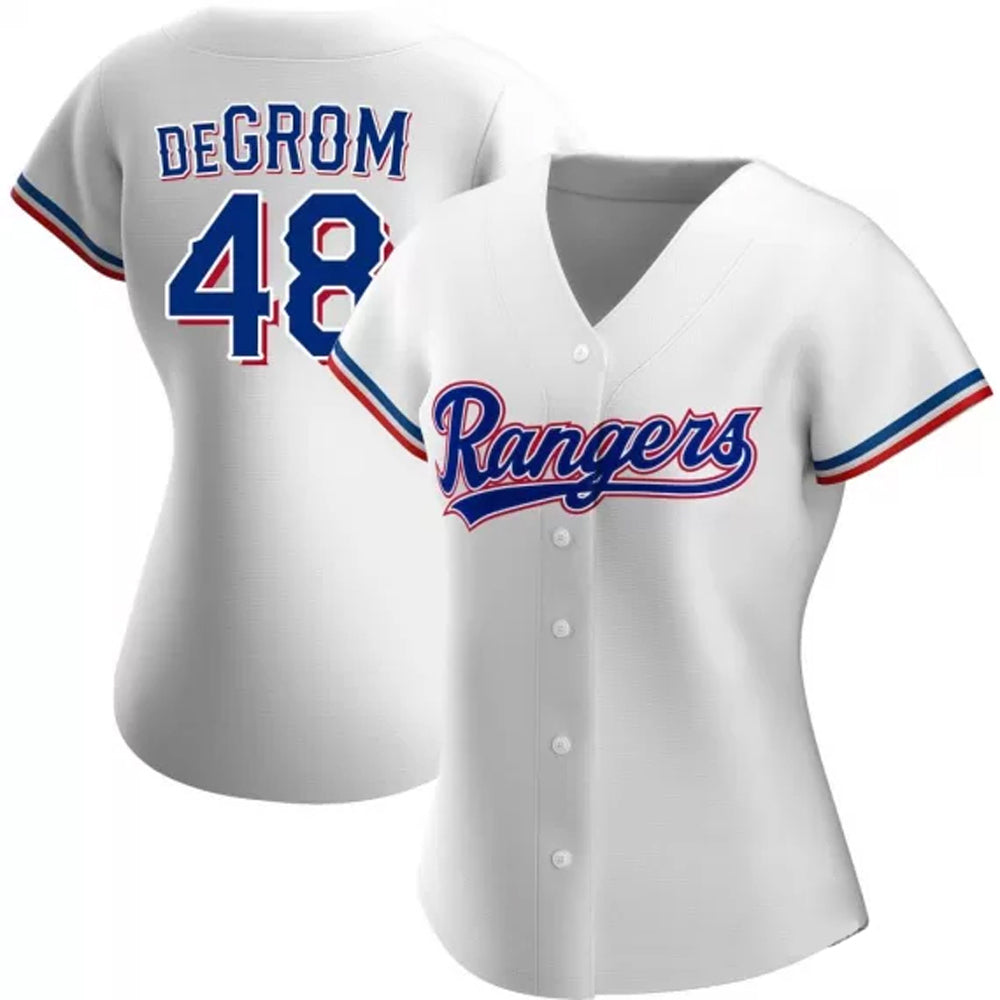 Women's Texas Rangers Jacob deGrom Cool Base Replica Home Jersey - White - vstockx