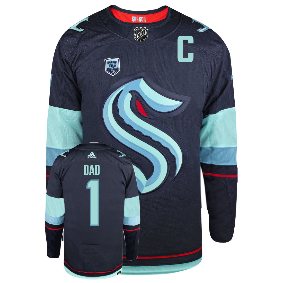 Seattle Kraken Dad Number One Adidas Primegreen Authentic NHL Hockey Jersey - vstockx
