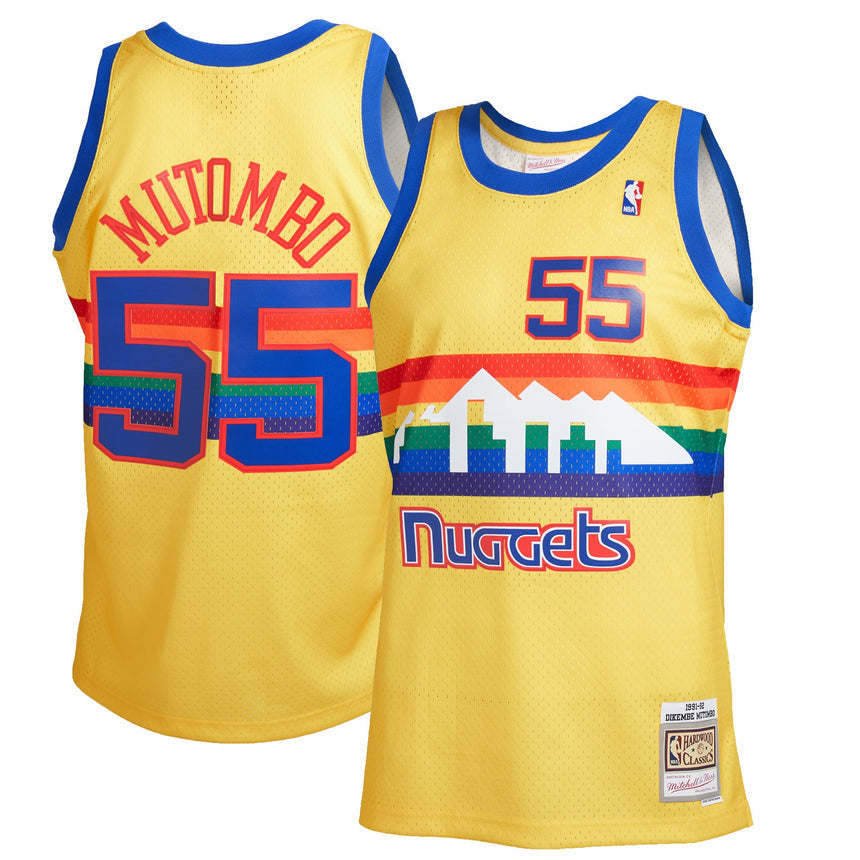 Men's Denver Nuggets Dikembe Mutombo Mitchell & Ness Gold Hardwood Classics Reload 2.0 Swingman Jersey - vstockx