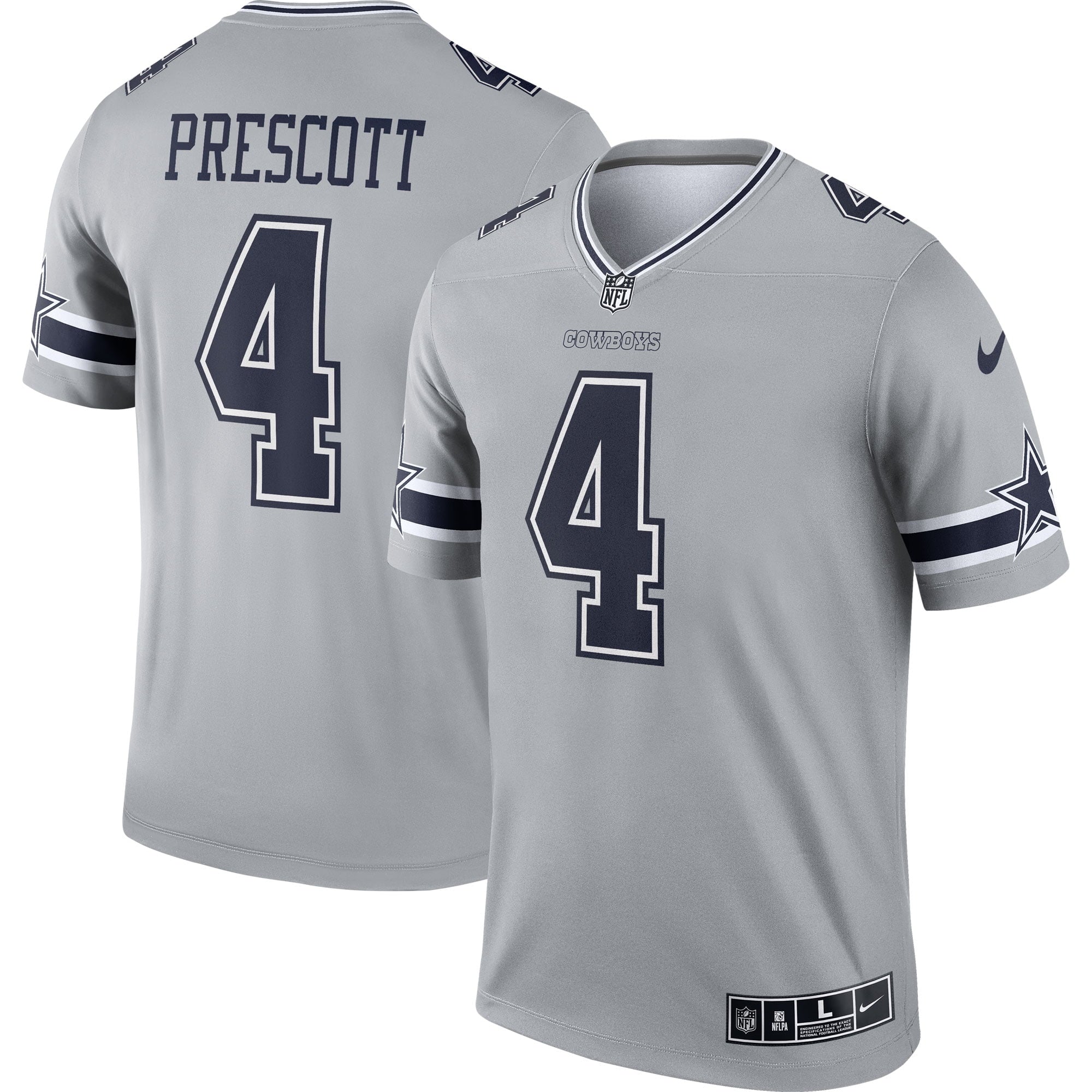 Men's Nike Dak Prescott Silver Dallas Cowboys Inverted Legend Jersey - vstockx