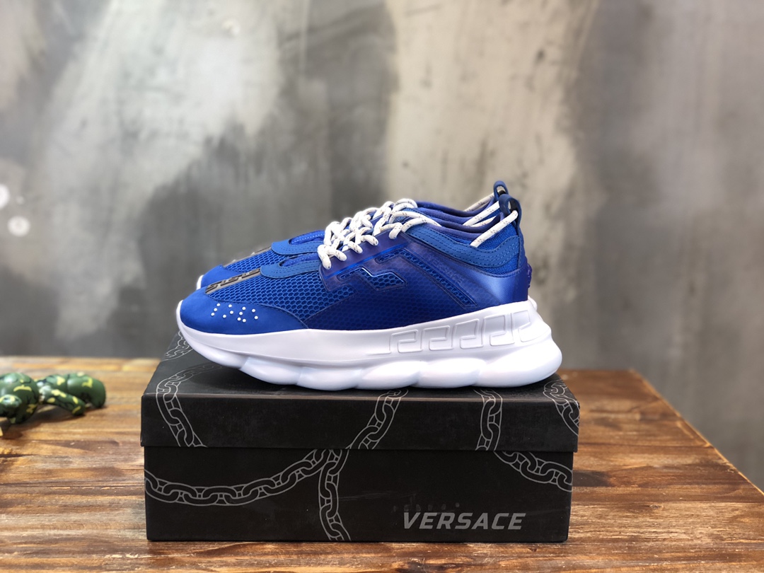 Versace Chain Reaction Blue Mesh Rubber Suede - vstockx