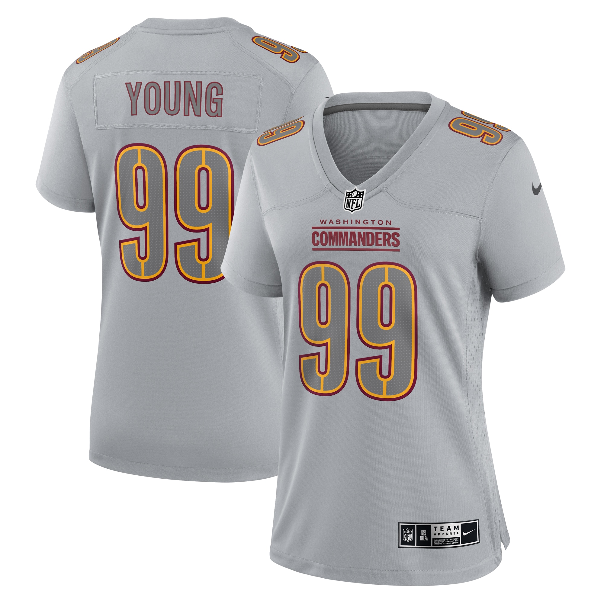 Chase Young Washington Commanders Nike Women's Atmosphere Fashion Game Jersey - Gray - vstockx