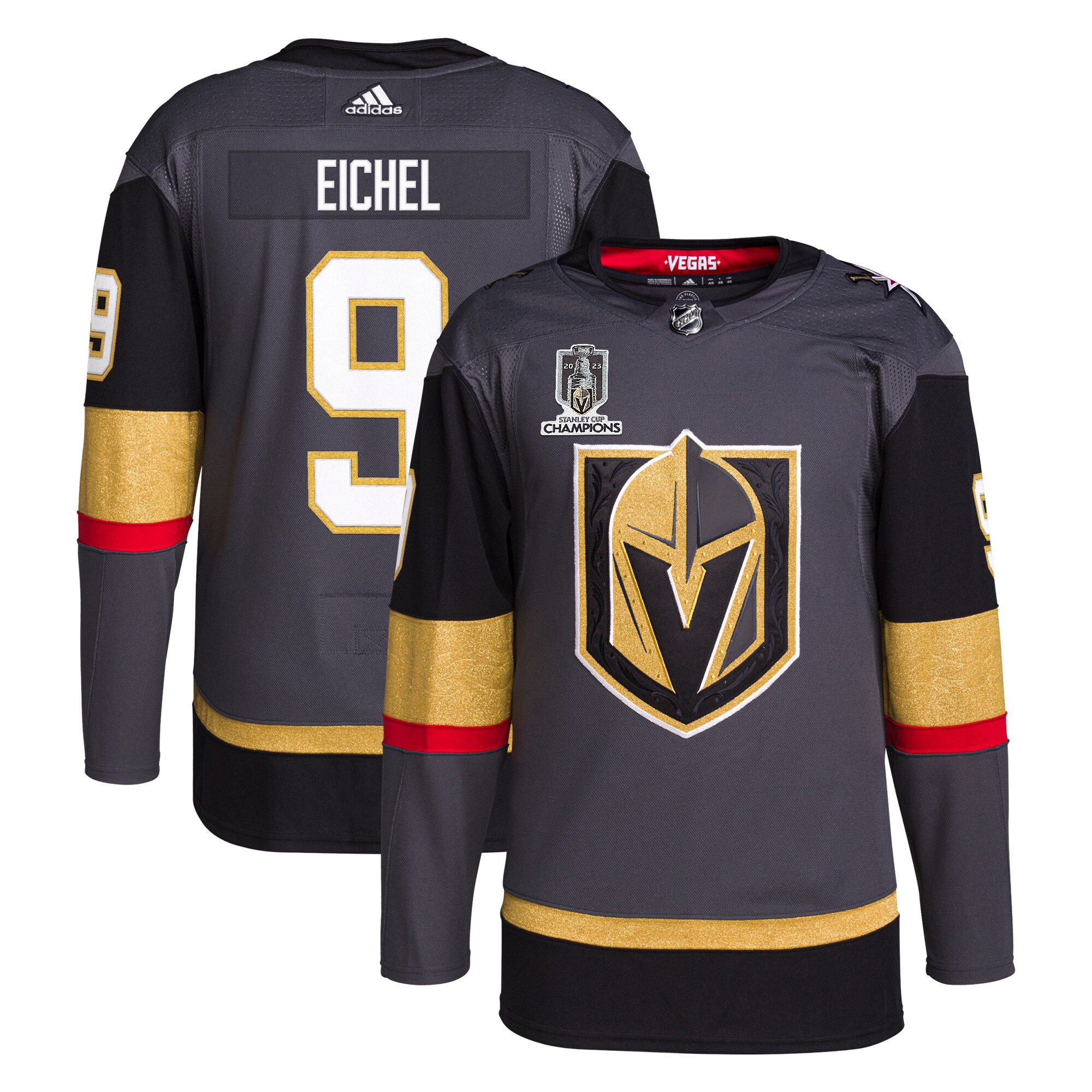 Jack Eichel Vegas Golden Knights adidas 2023 Stanley Cup Champions Authentic Alternate Player Jersey - Gray - vstockx