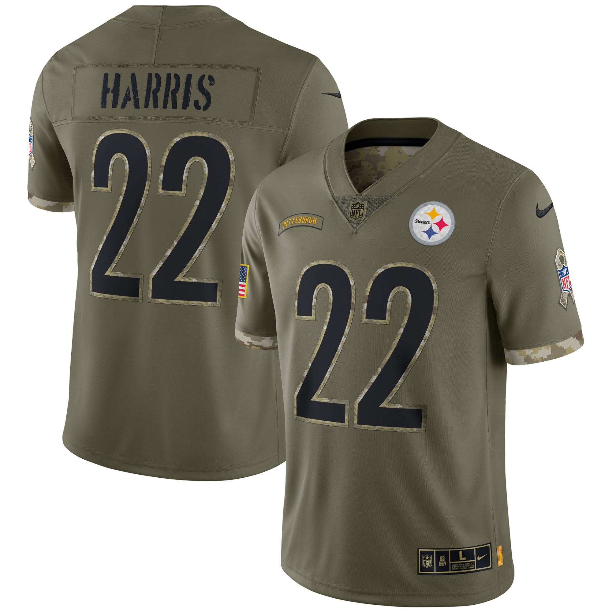 Najee Harris Pittsburgh Steelers Nike 2022 Salute To Service Limited Jersey - Olive - vstockx