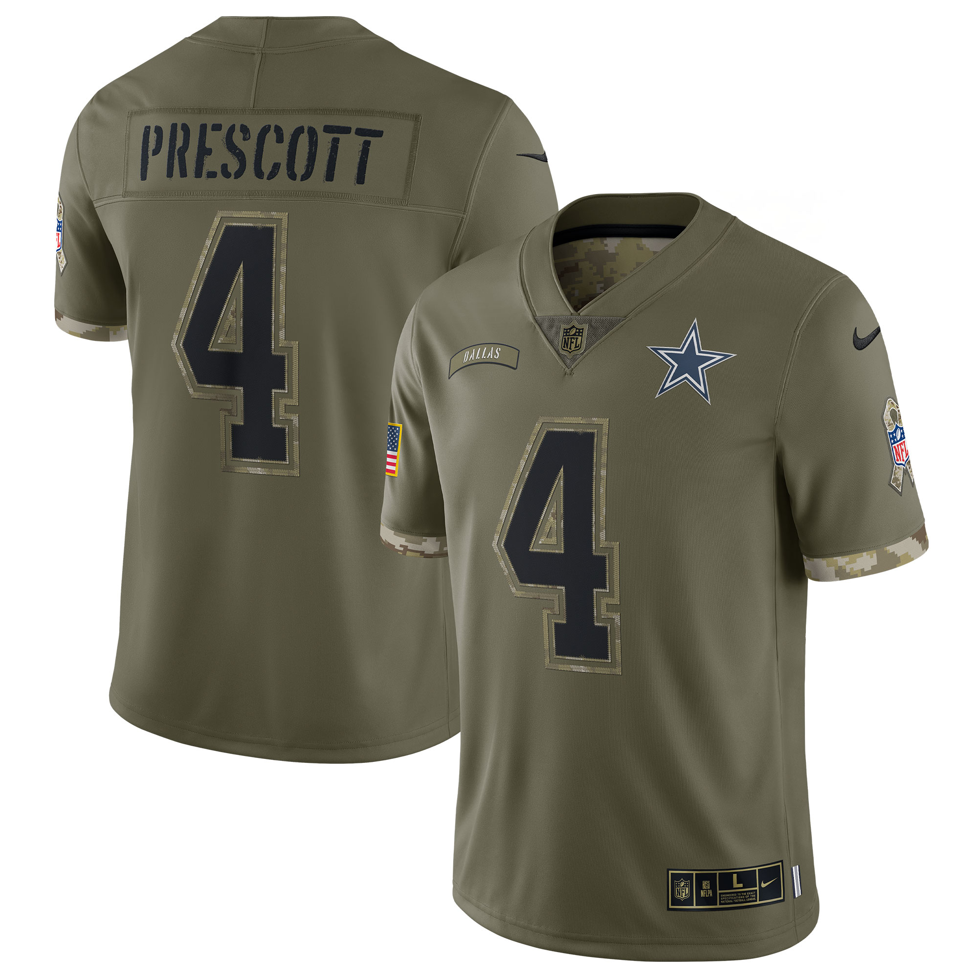 Dak Prescott Dallas Cowboys Nike Youth 2022 Salute To Service Player Limited Jersey - Olive - vstockx