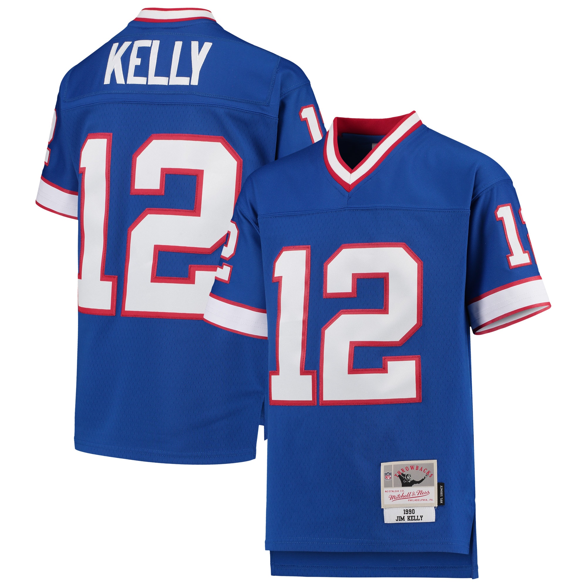 Jim Kelly Buffalo Bills Mitchell & Ness Youth 1990 Legacy Retired Player Jersey - Royal - vstockx