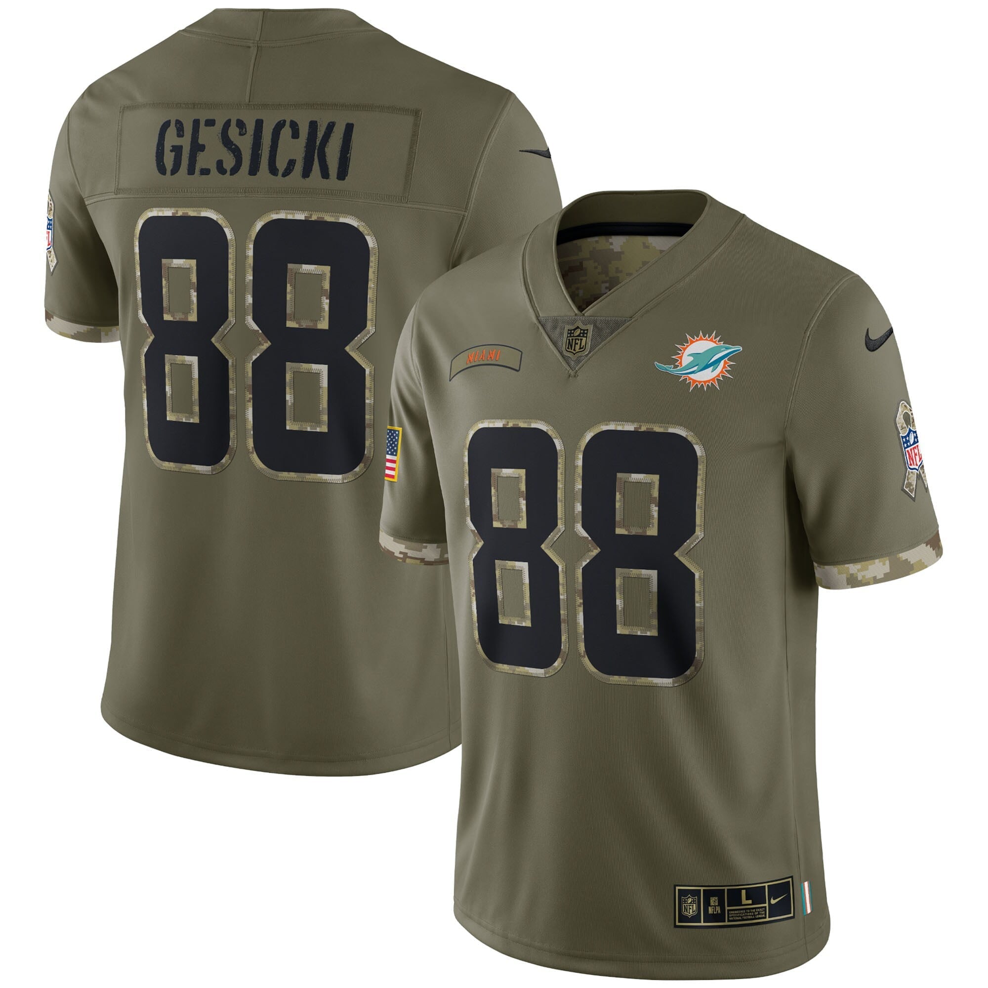 Men's Nike Mike Gesicki Olive Miami Dolphins 2022 Salute To Service Limited Jersey - vstockx