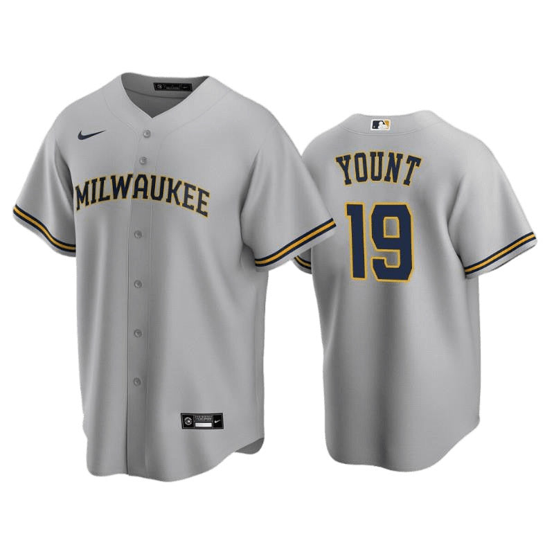 Men's Milwaukee Brewers Robin Yount Replica Road Jersey - Gray - vstockx