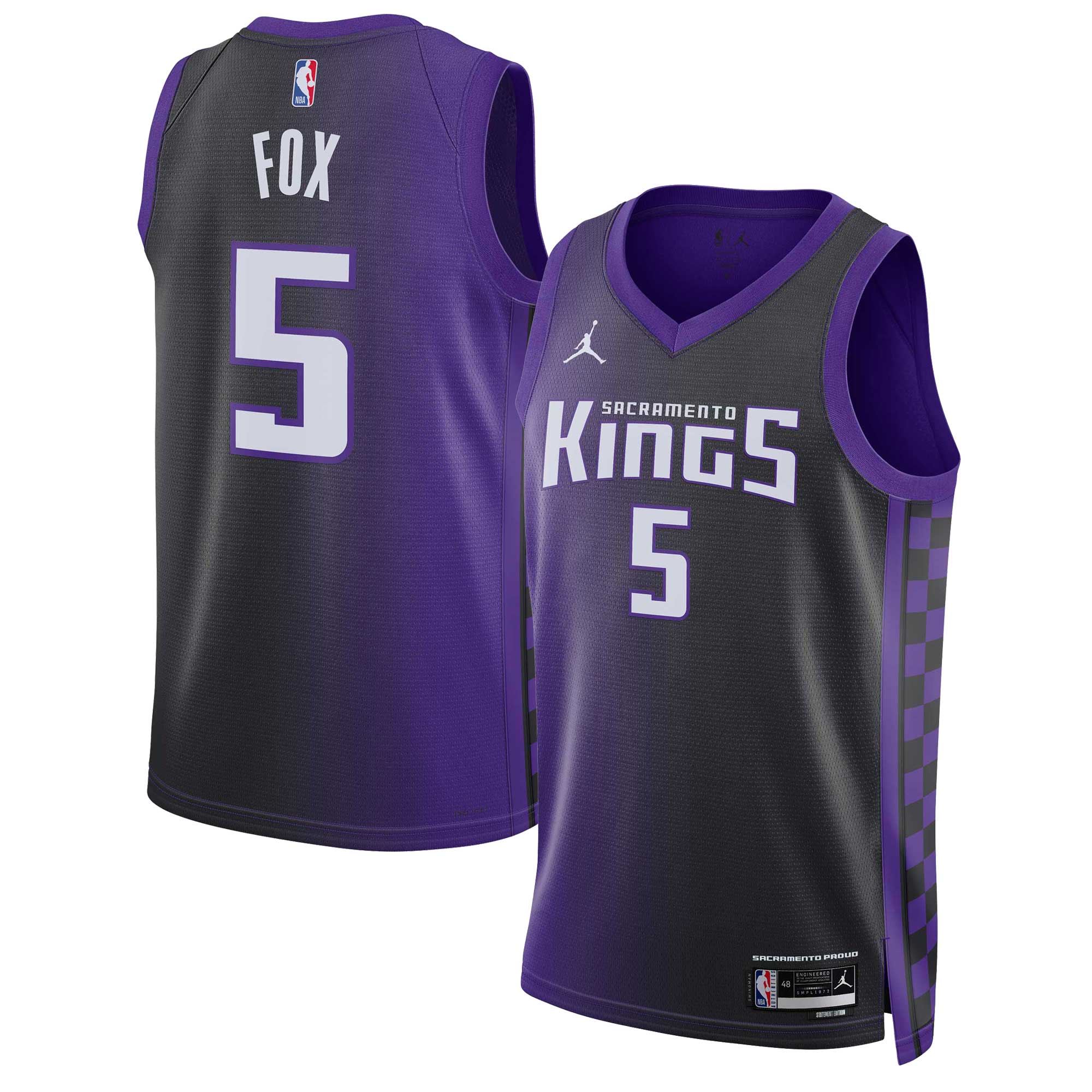 De'Aaron Fox Sacramento Kings Jordans Brand Unisex Swingman Jersey - Statement Edition - Purple - vstockx