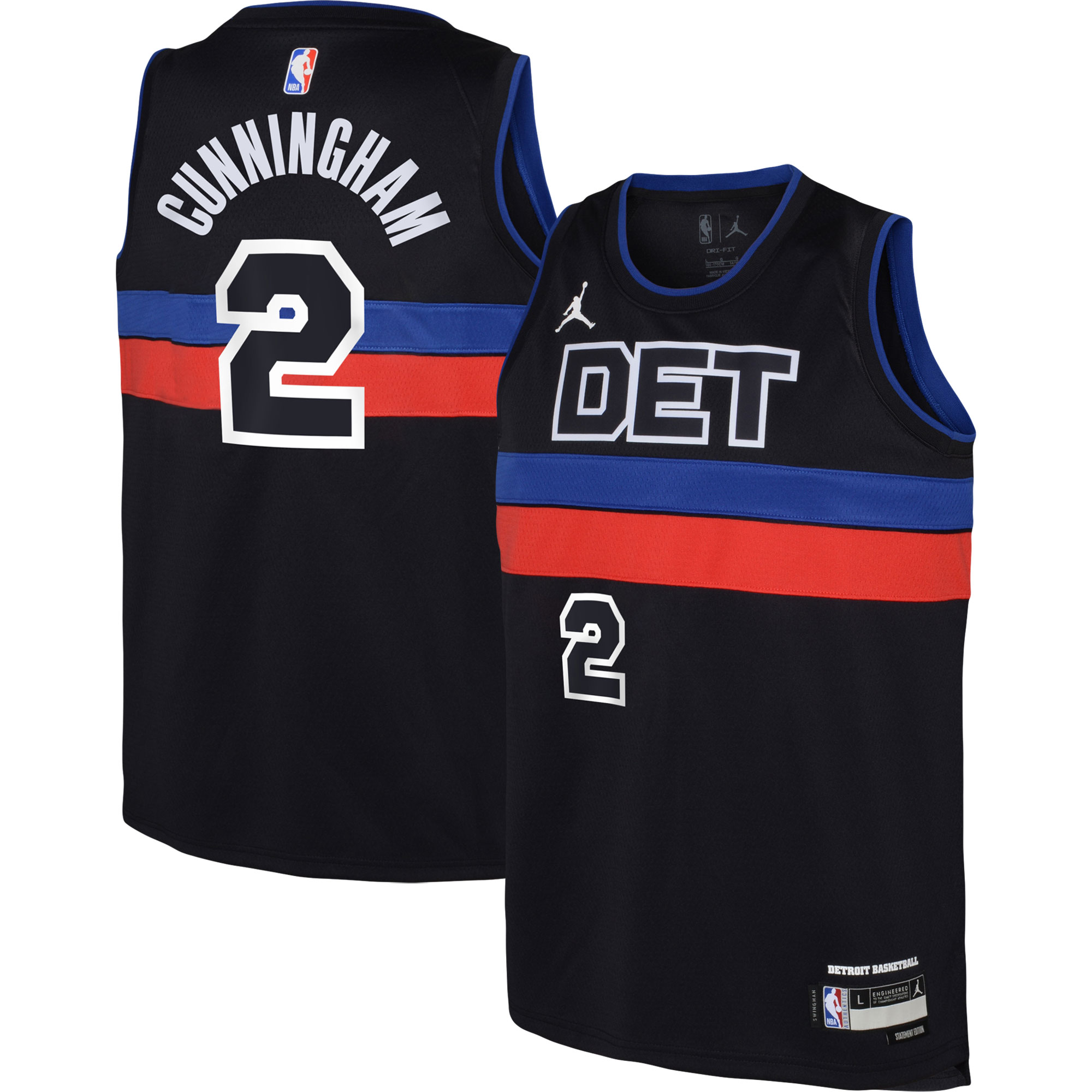 Cade Cunningham Detroit Pistons Jordans Brand Youth Swingman Jersey - Statement Edition - Black - vstockx