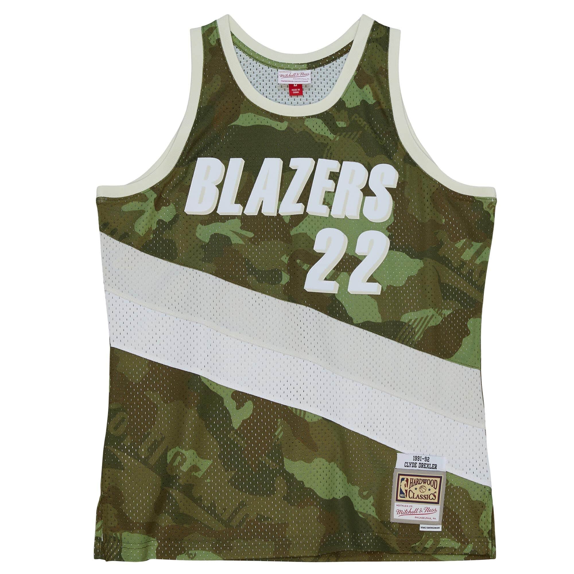 Ghost Green Camo Swingman Clyde Drexler Portland Trail Blazers 1991-92 Jersey - vstockx