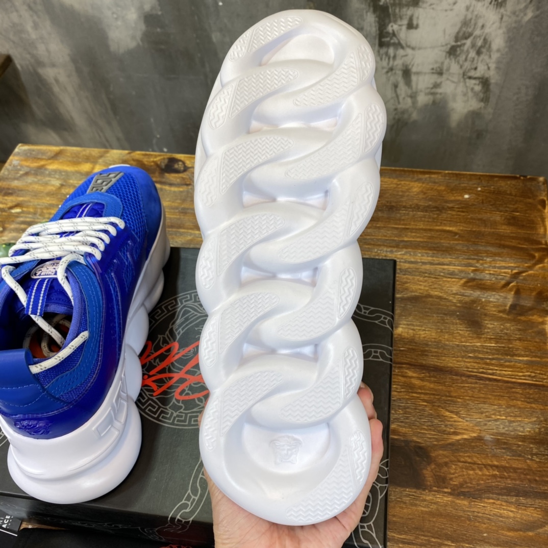 Versace Chain Reaction Blue Mesh Rubber Suede - vstockx
