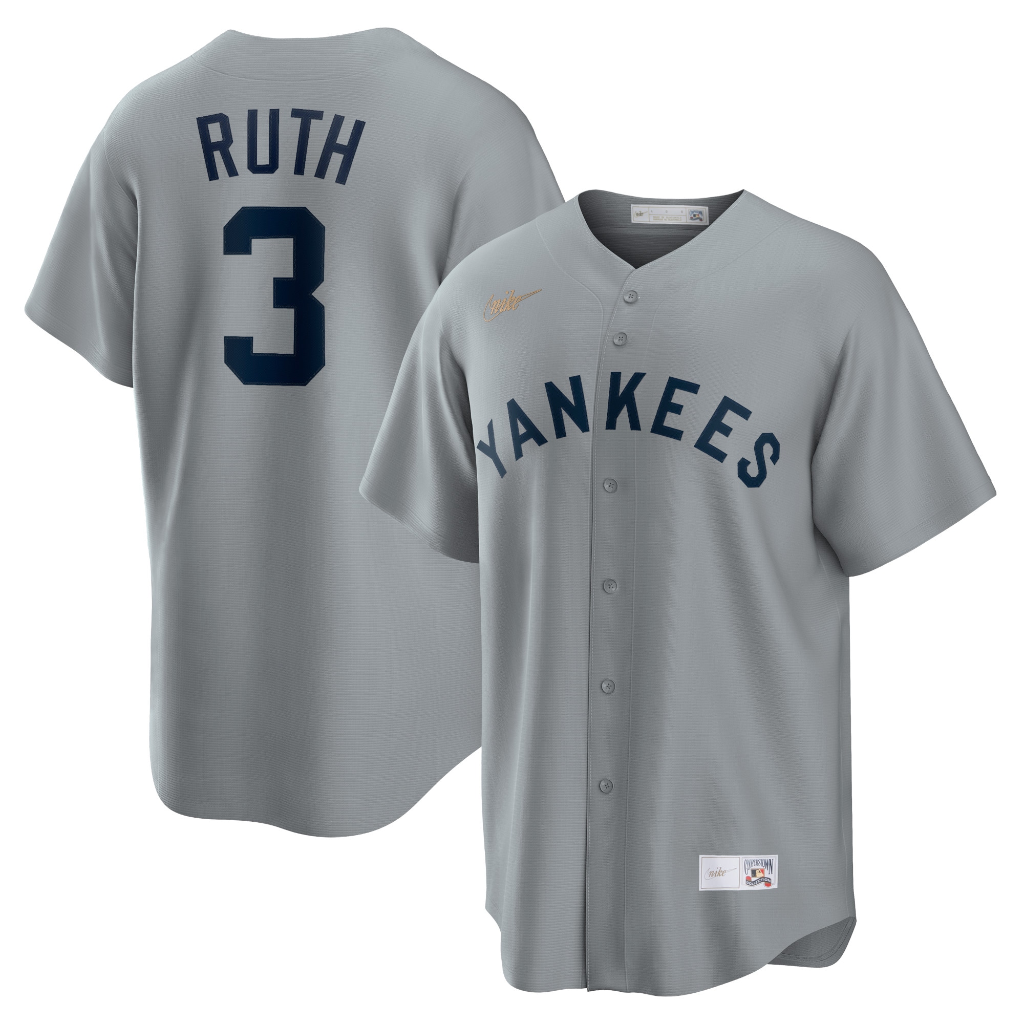 Babe Ruth New York Yankees Nike Road Cooperstown Collection Player Jersey - Gray - vstockx