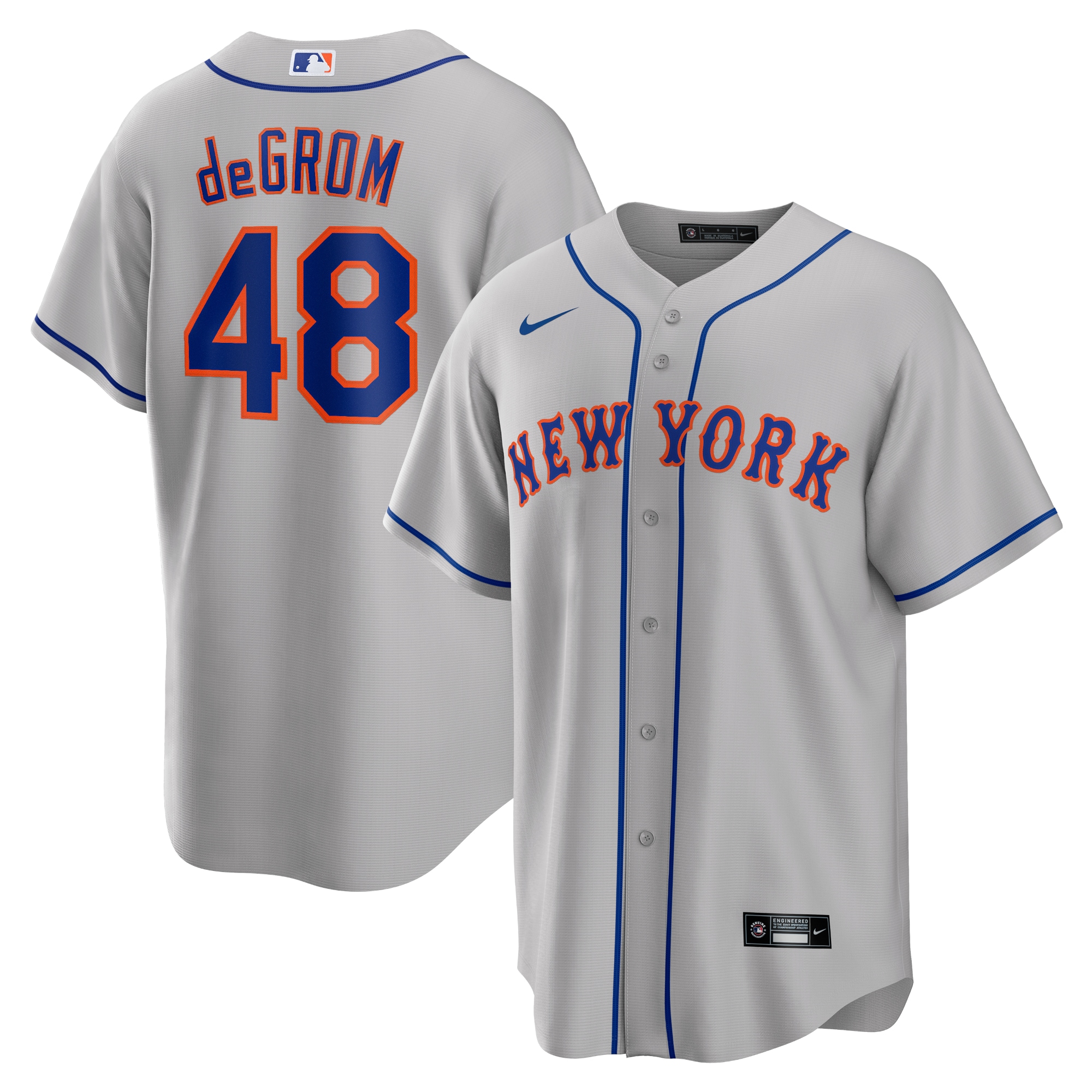 Jacob deGrom New York Mets Nike Road Replica Player Name Jersey - Gray - vstockx