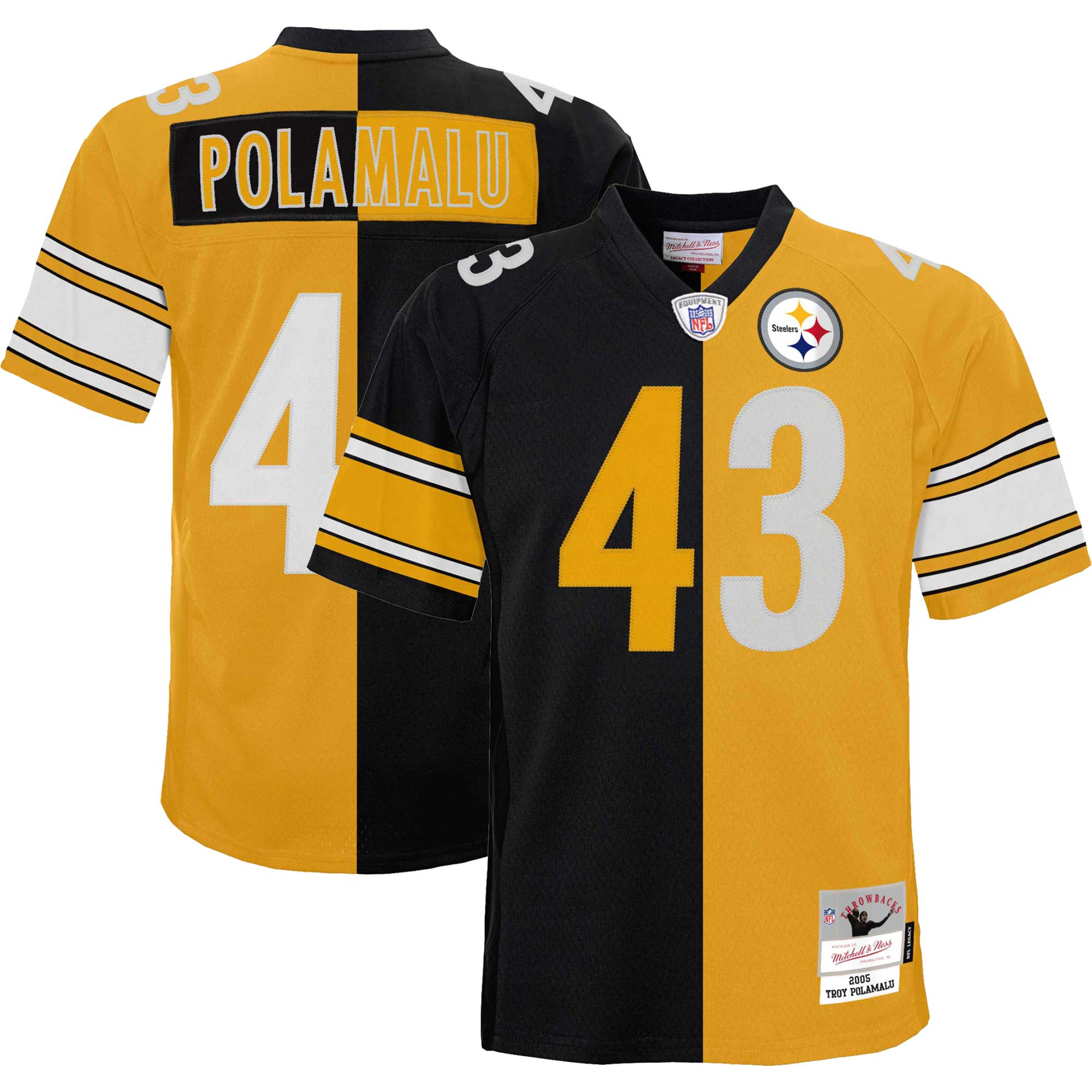 Troy Polamalu Pittsburgh Steelers Mitchell & Ness Youth Split Legacy Jersey - Black/Gold - vstockx