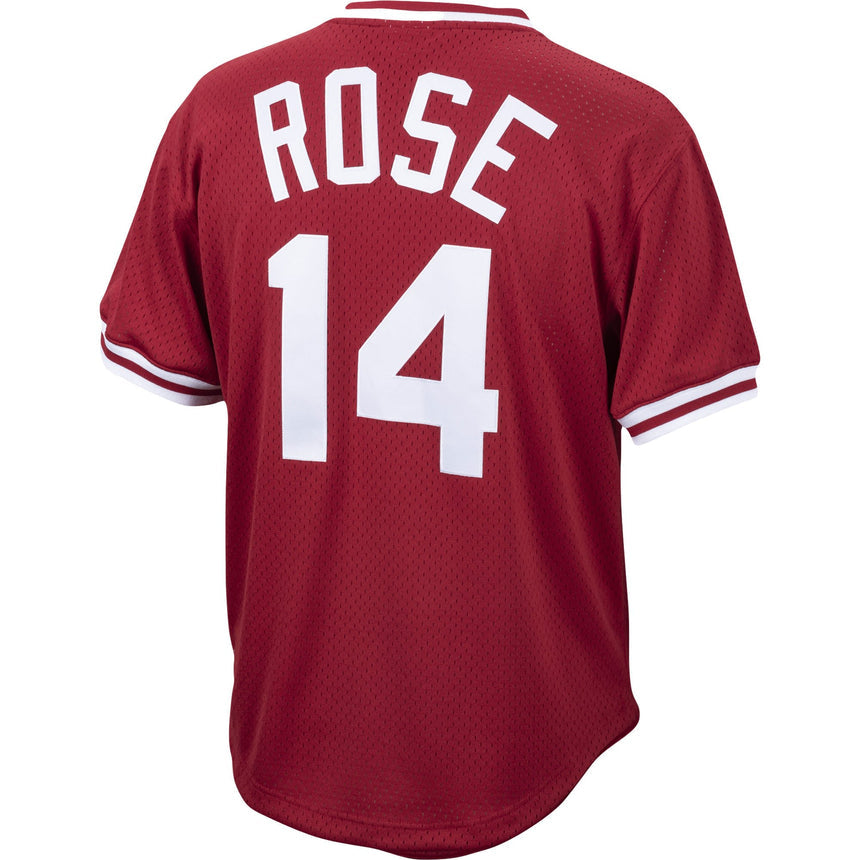 Men's Pete Rose Cincinnati Reds Mitchell & Ness Cooperstown Collection Authentic Mesh Batting Practice Jersey - Red - vstockx