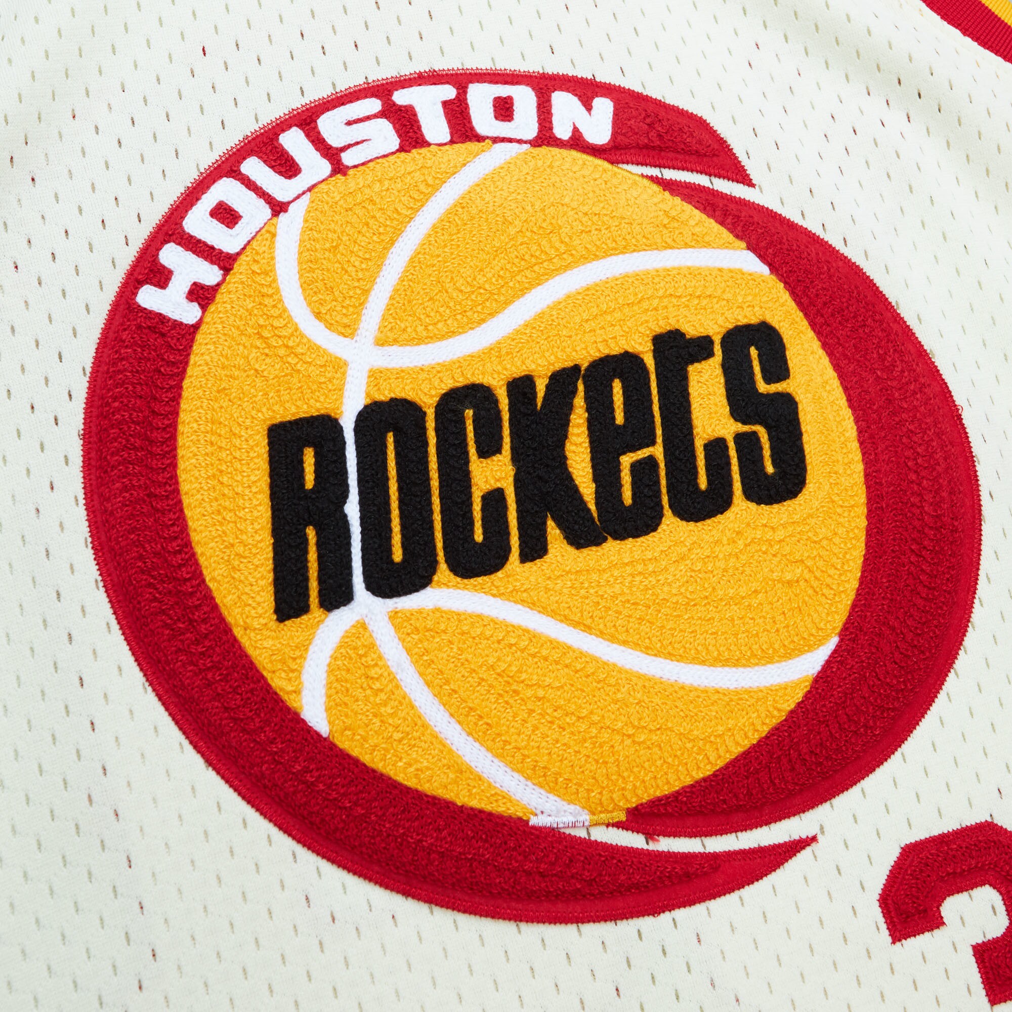 Hakeem Olajuwon Houston Rockets Mitchell & Ness Chainstitch Swingman Jersey - Cream - vstockx