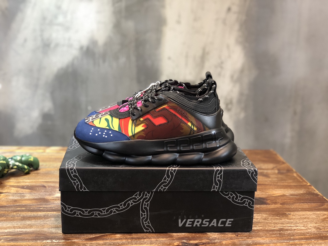 Versace Chain Reaction Black Multi-Color Rubber Suede - vstockx