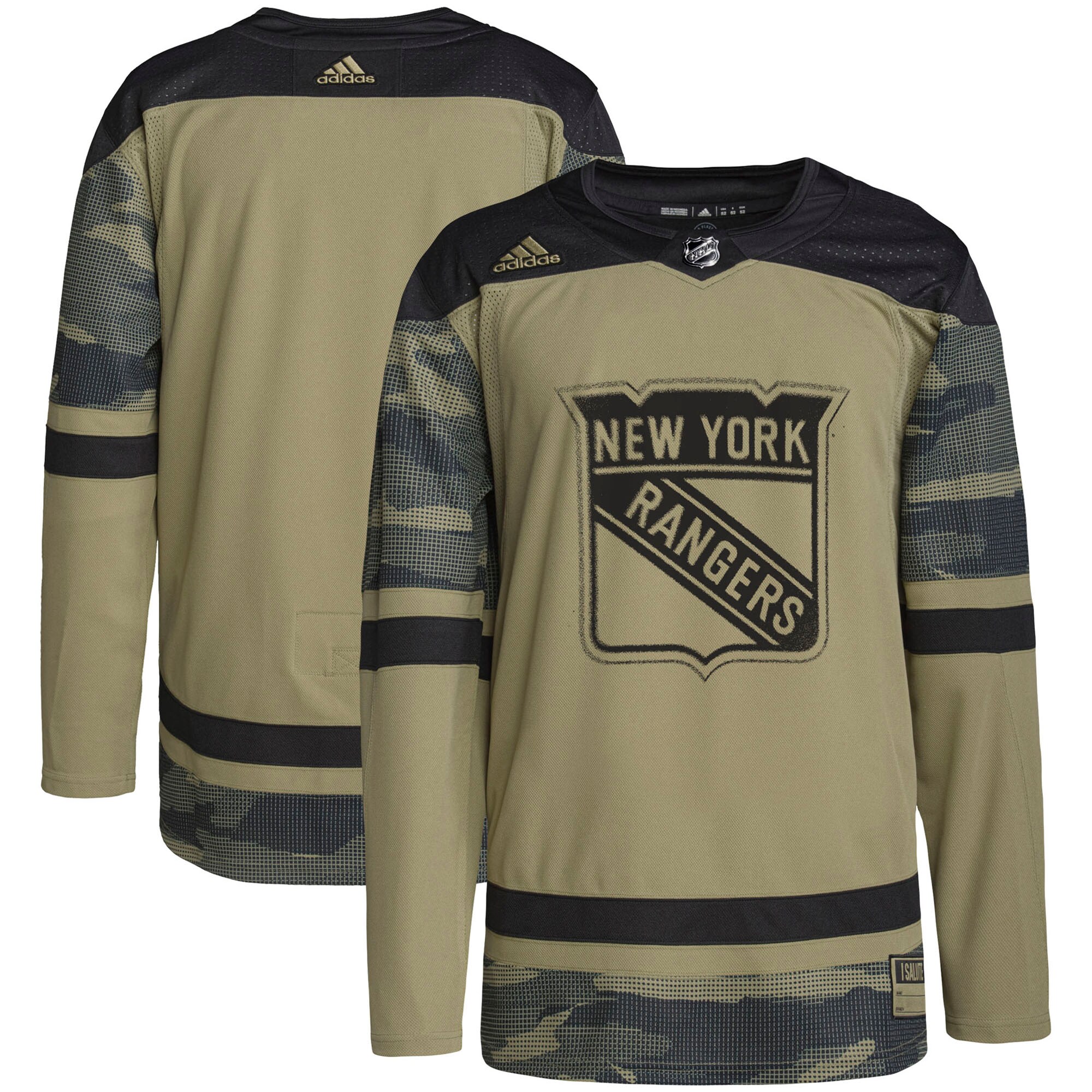 New York Rangers adidas Military Appreciation Team Authentic Practice Jersey - Camo - vstockx