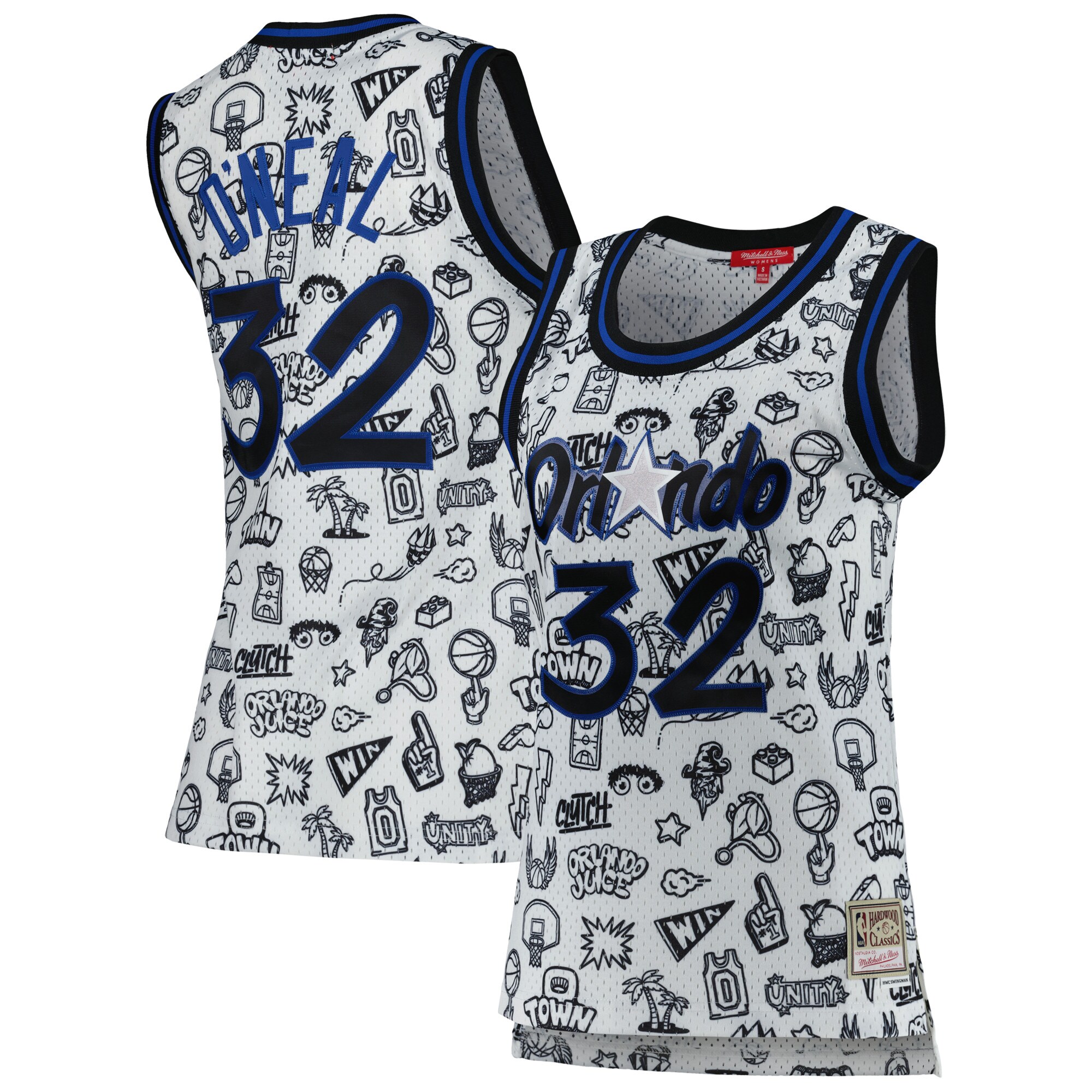 Shaquille O'Neal Orlando Magic Mitchell & Ness Women's 1994 Doodle Swingman Jersey - White - vstockx