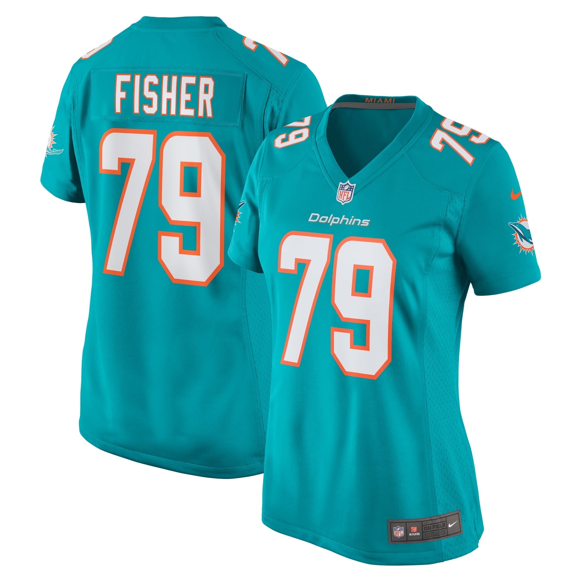 Women's Nike Eric Fisher Aqua Miami Dolphins Home Game Player Jersey - vstockx