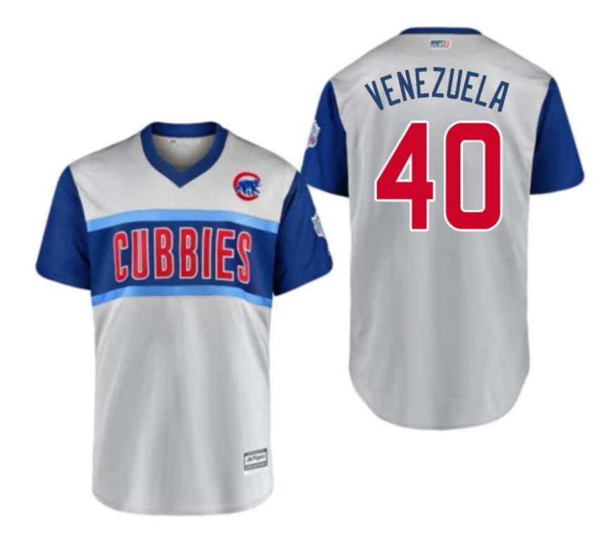 Men's Chicago Cubs Willson Contreras Venezuela Majestic Gray 2019 MLB Little League Classic Replica Player Jersey - vstockx