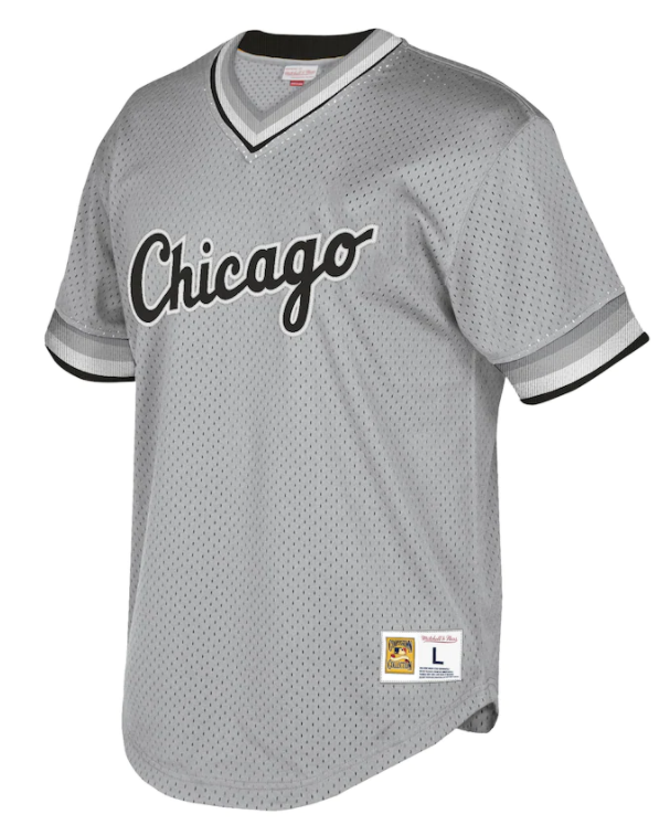 Men's Chicago White Sox Road Grey Cooperstown Collection V-Neck Mesh Batting Practice Jersey By Mitchell And Ness - vstockx