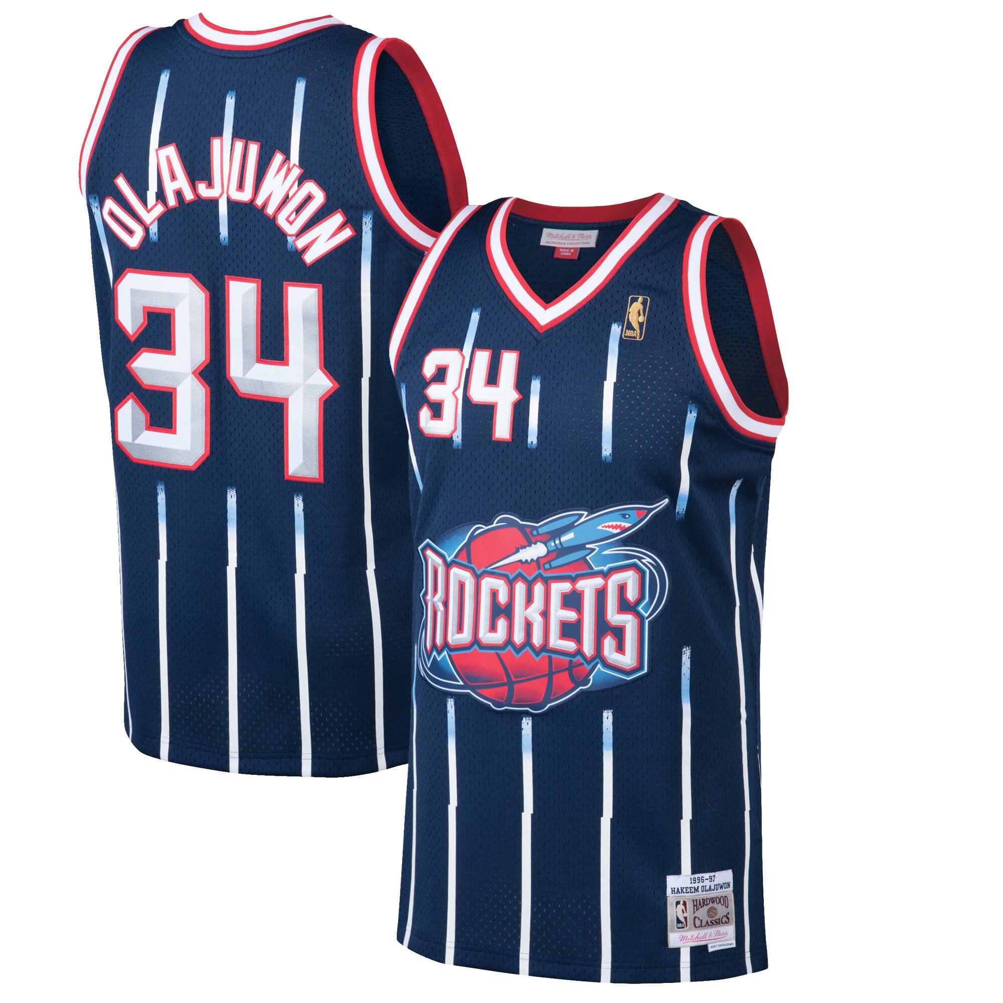 Hakeem Olajuwon Houston Rockets Mitchell & Ness Hardwood Classics Swingman Jersey - Navy - vstockx