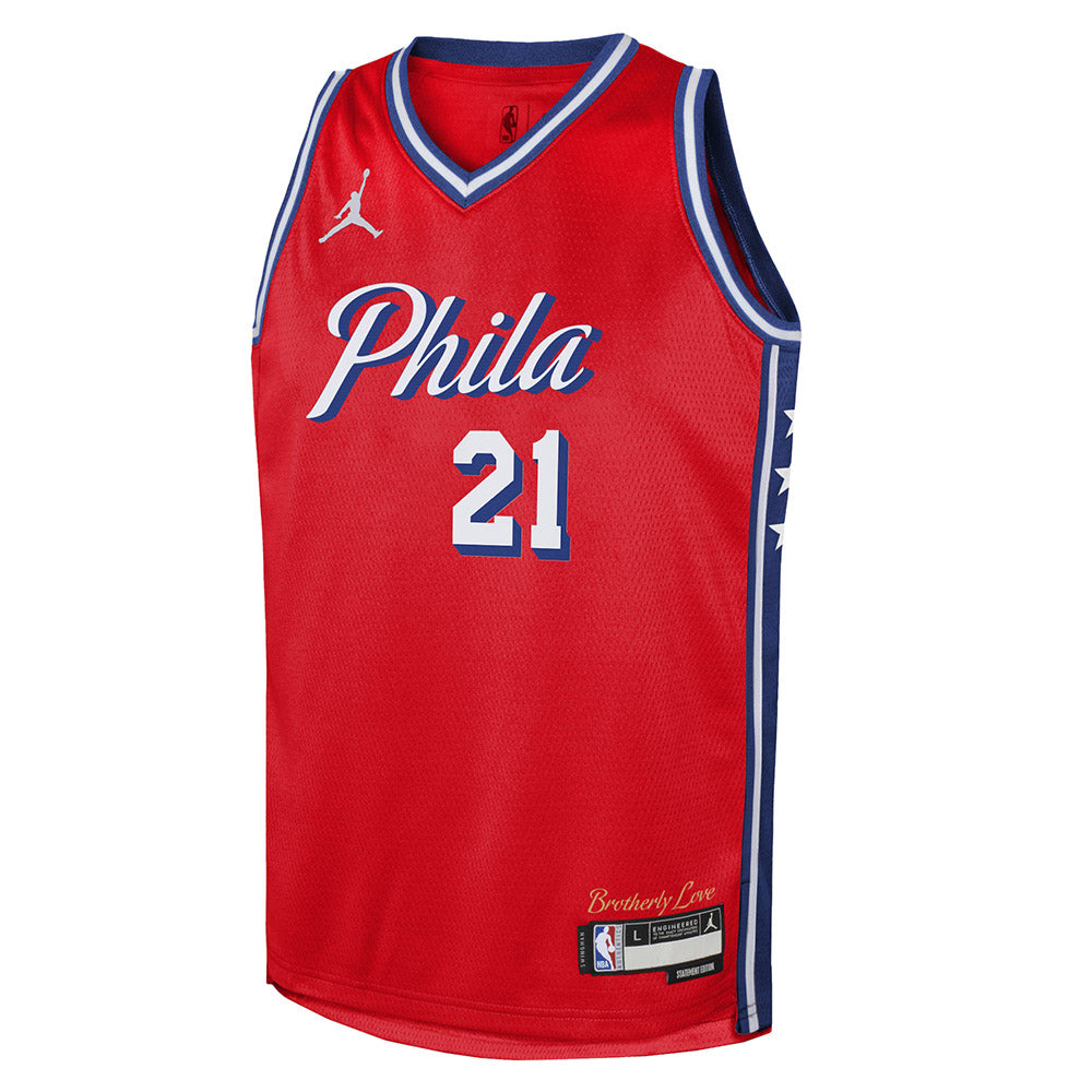 Youth Philadelphia 76ers Joel Embiid Statement Edition Jersey - Red - vstockx