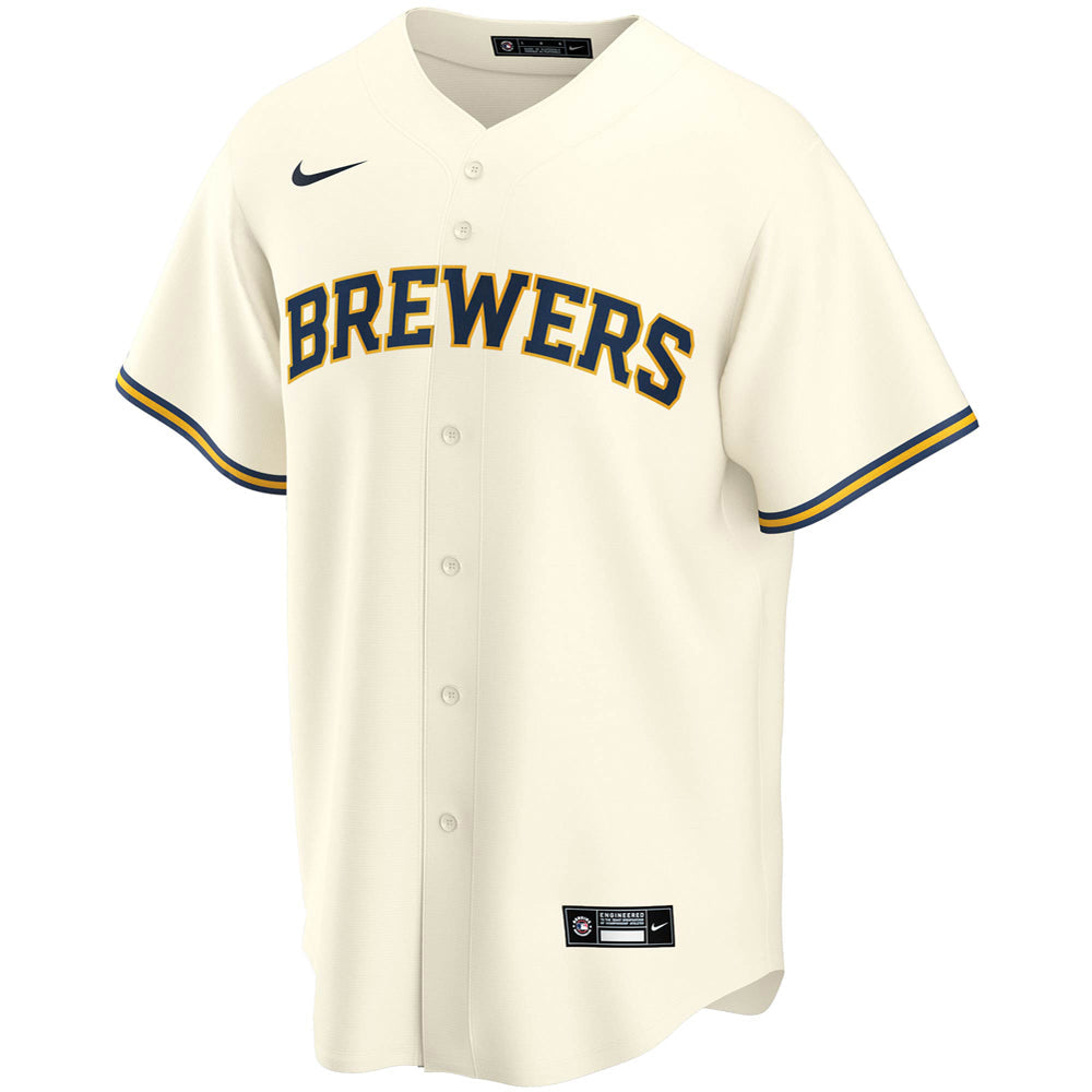 Youth Milwaukee Brewers Christian Yelich Home Player Jersey - Cream - vstockx