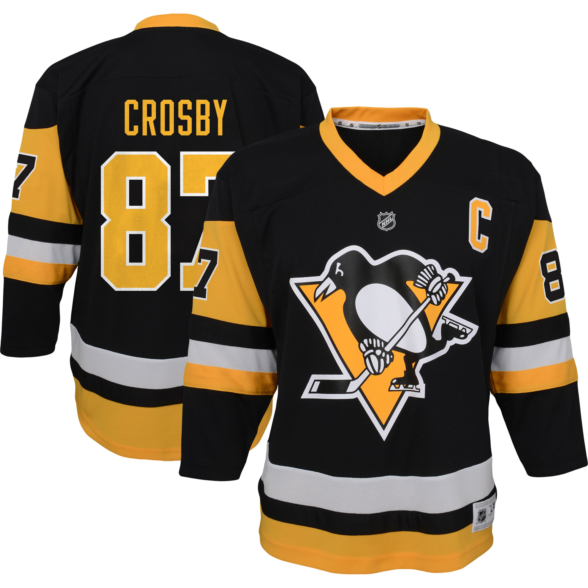 Sidney Crosby Pittsburgh Penguins Youth Captain Patch Home Replica Player Jersey - Black - vstockx