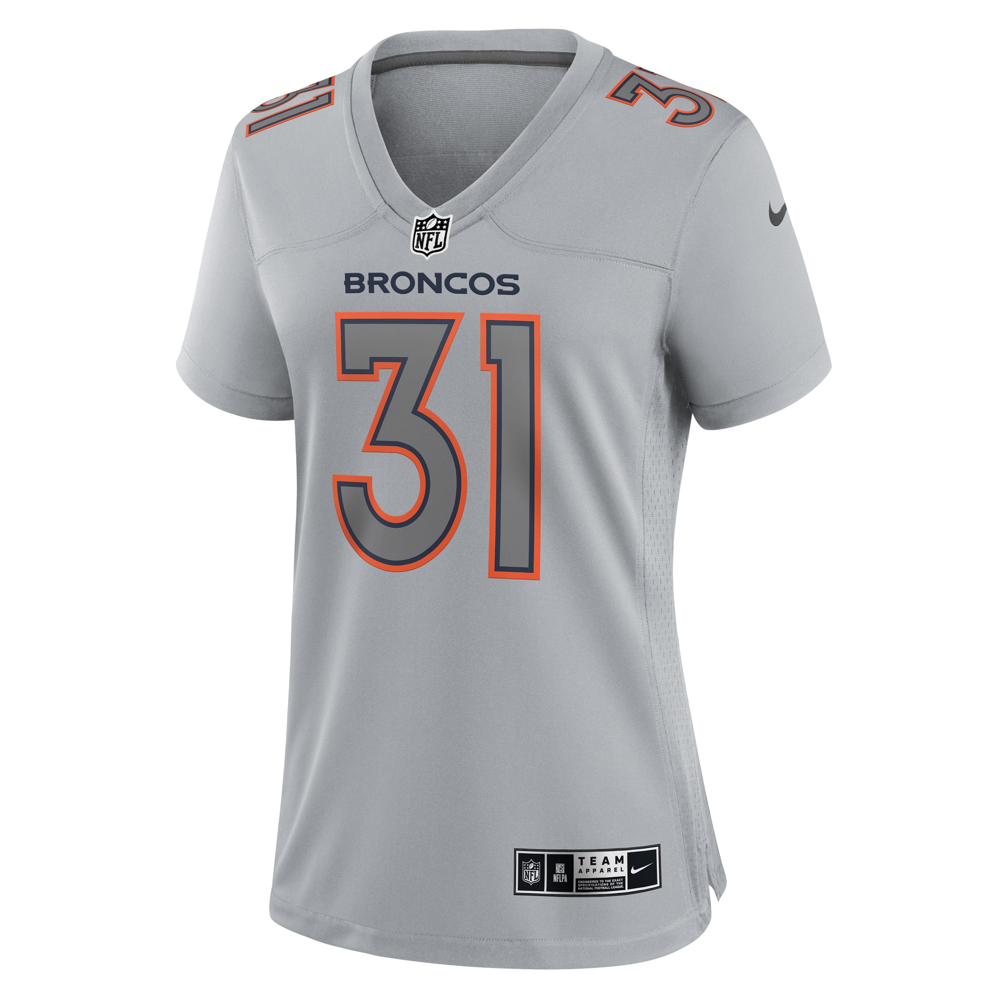 Justin Simmons Denver Broncos Nike Women's Atmosphere Fashion Game Jersey - Gray - vstockx