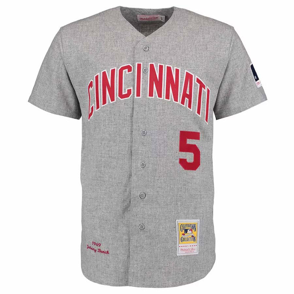 Men's Cincinnati Reds Johnny Bench Cooperstown Collection Jersey - Gray - vstockx