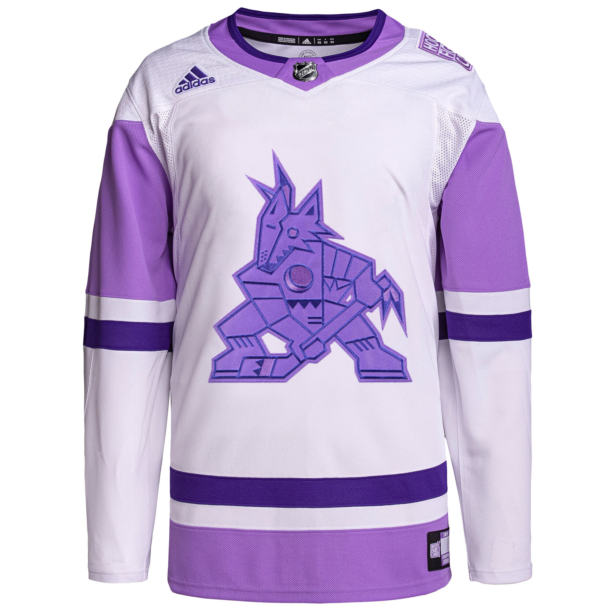 Arizona Coyotes adidas Hockey Fights Cancer Primegreen Authentic Custom Jersey - White/Purple - vstockx