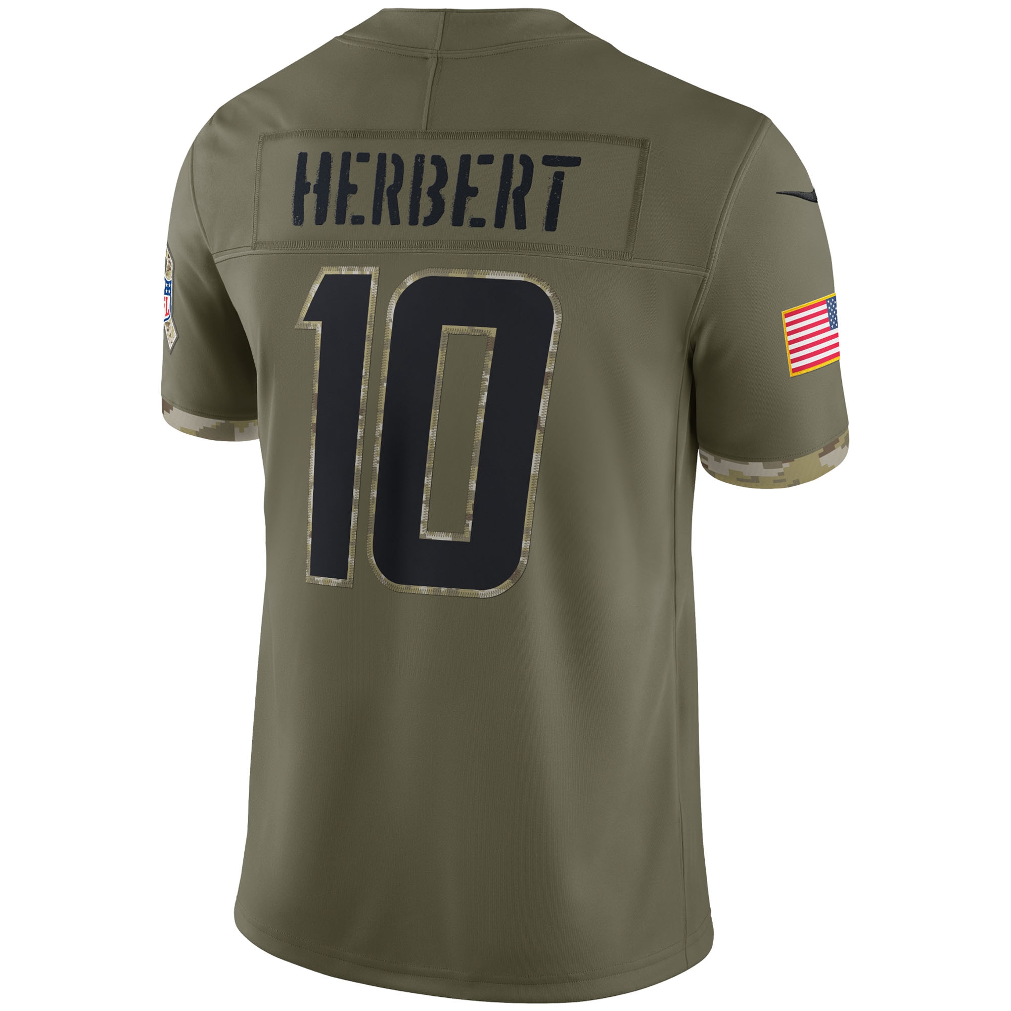Justin Herbert Los Angeles Chargers Nike 2022 Salute To Service Limited Jersey - Olive - vstockx