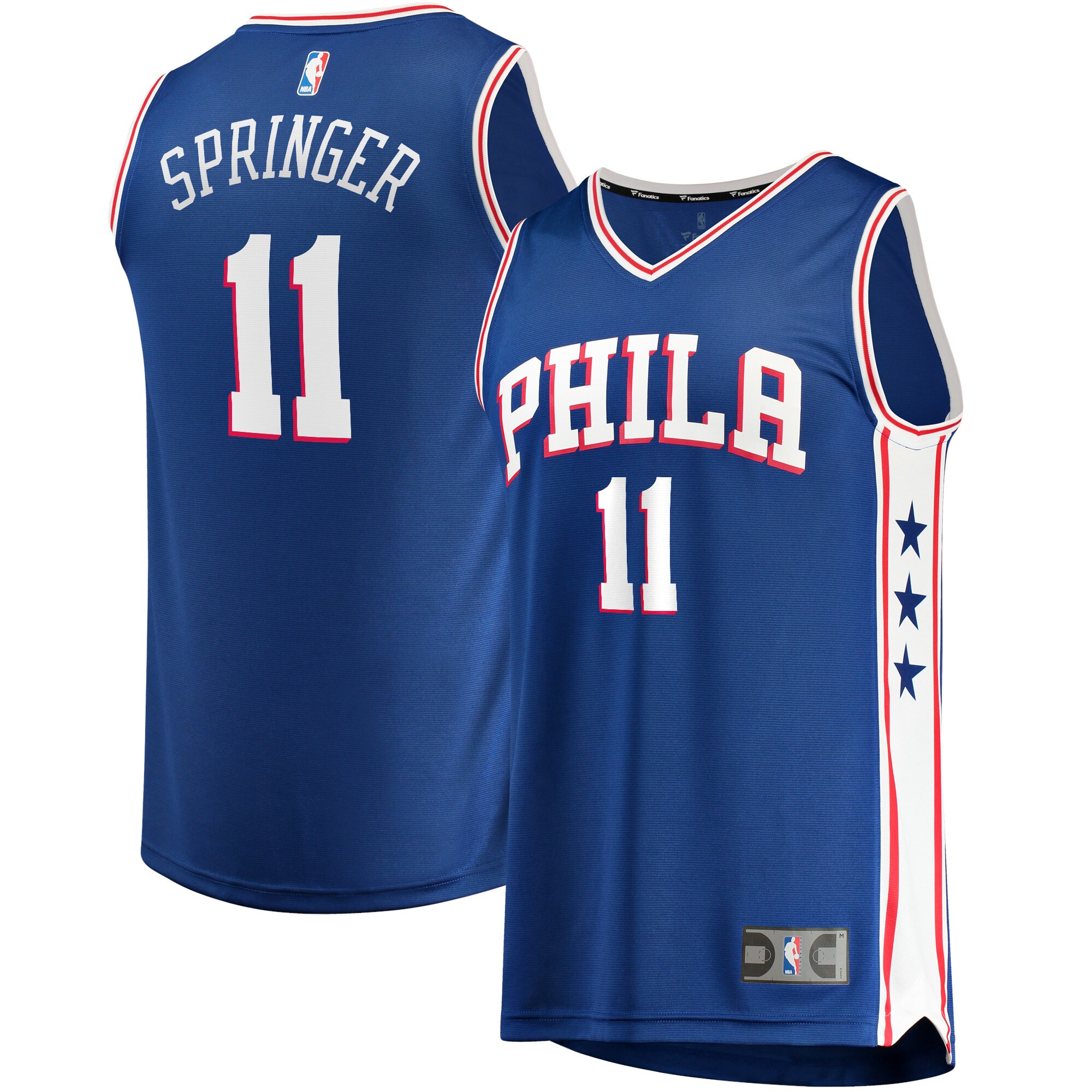 Jaden Springer Philadelphia 76ers Fanatics Branded 2021/22 Fast Break Replica Jersey - Icon Edition - Royal - vstockx