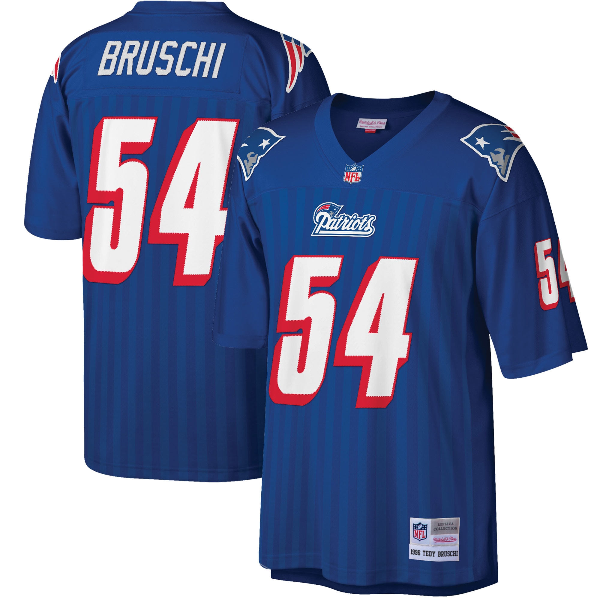 Tedy Bruschi New England Patriots Mitchell & Ness Big & Tall 1996 Retired Player Replica Jersey - Royal - vstockx