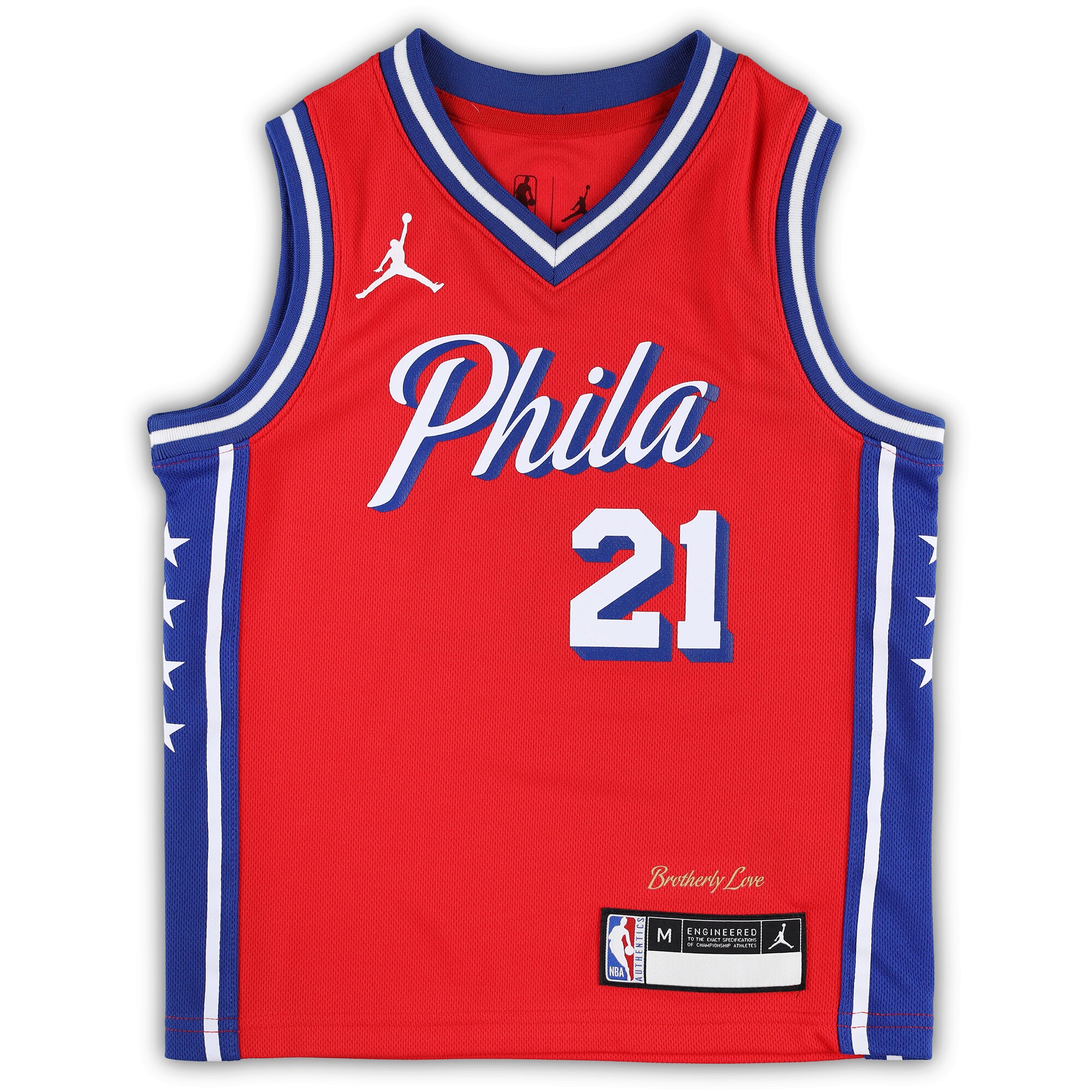 Joel Embiid Philadelphia 76ers Jordans Brand Preschool 2022/23 Replica Jersey - Statement Edition - Red - vstockx