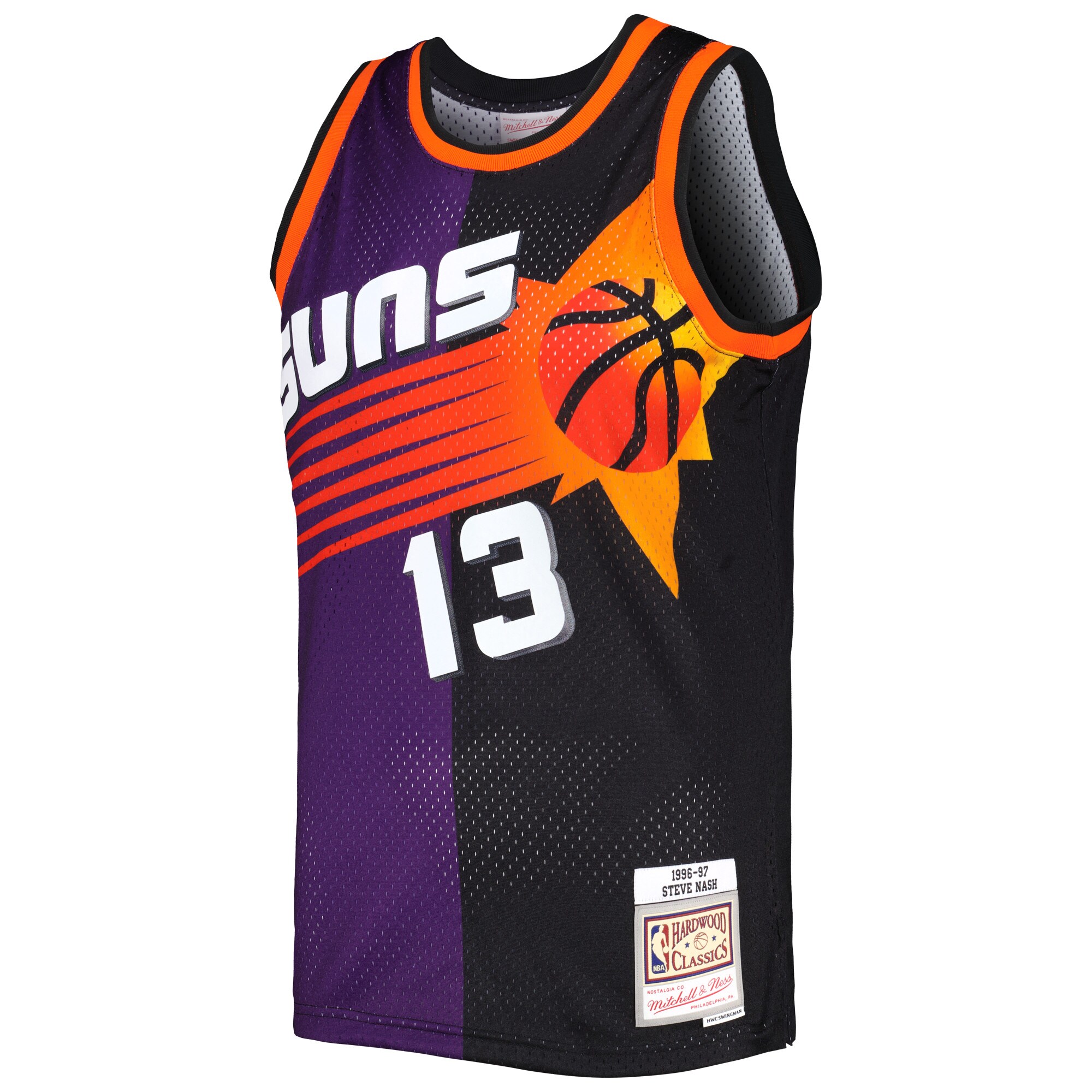 Steve Nash Phoenix Suns Mitchell & Ness Hardwood Classics 1996/97 Split Swingman Jersey - Purple/Black - vstockx