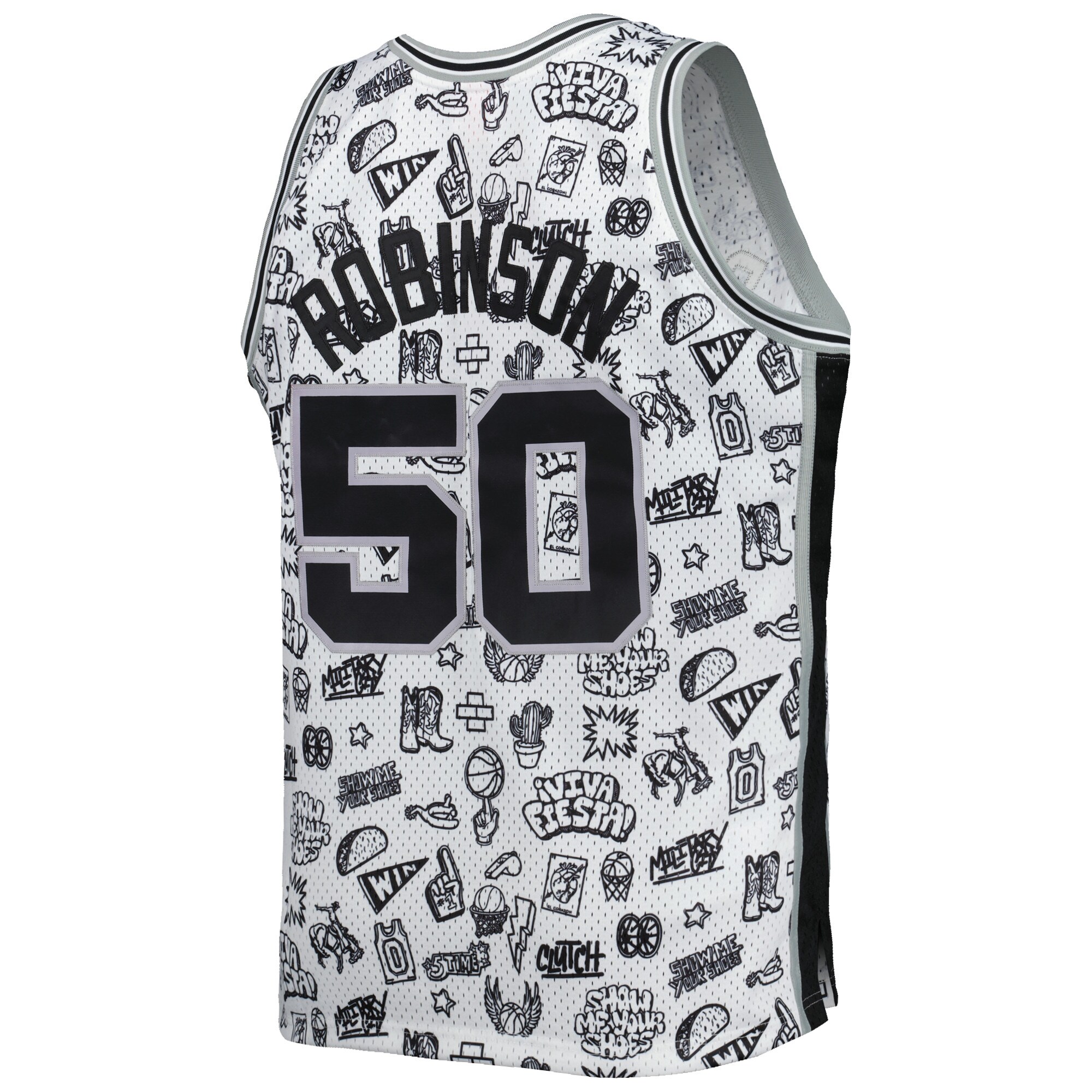 David Robinson San Antonio Spurs Mitchell & Ness 1998/99 Hardwood Classics Doodle Swingman Player Jersey - White - vstockx