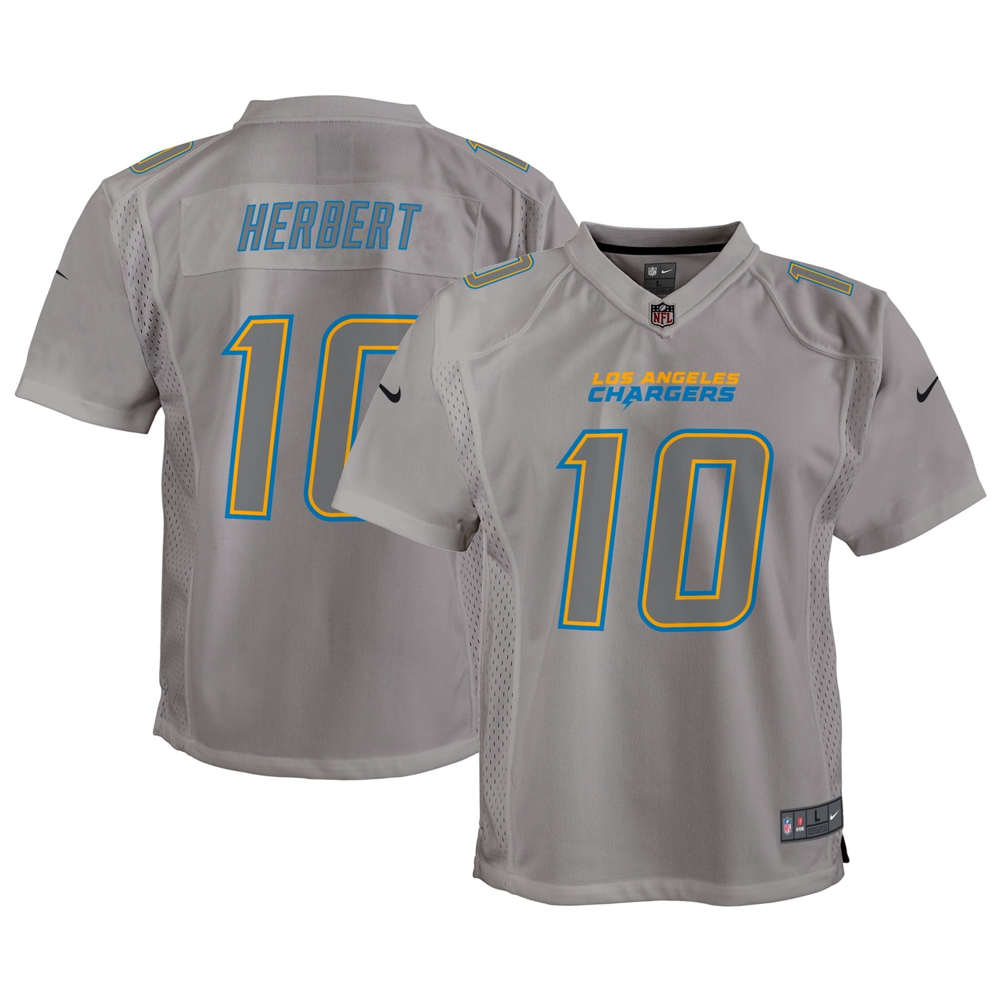 Youth Nike Justin Herbert Gray Los Angeles Chargers Atmosphere Game Jersey - vstockx