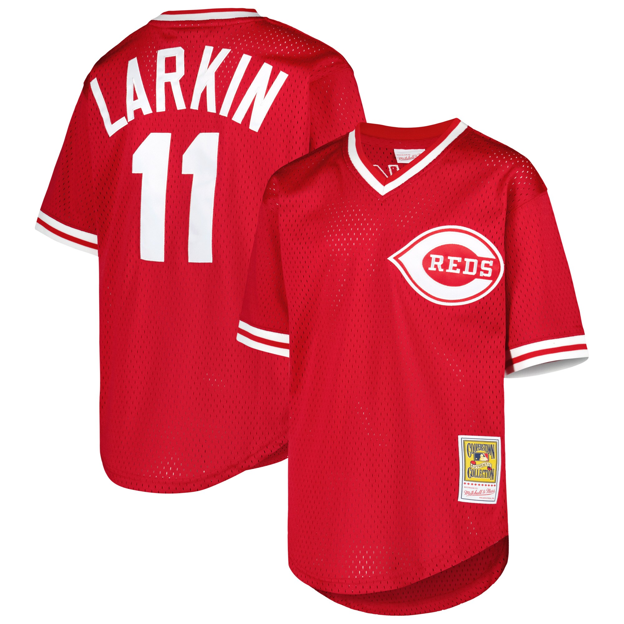 Barry Larkin Cincinnati Reds Mitchell & Ness Youth Cooperstown Collection Mesh Batting Practice Jersey - Red - vstockx