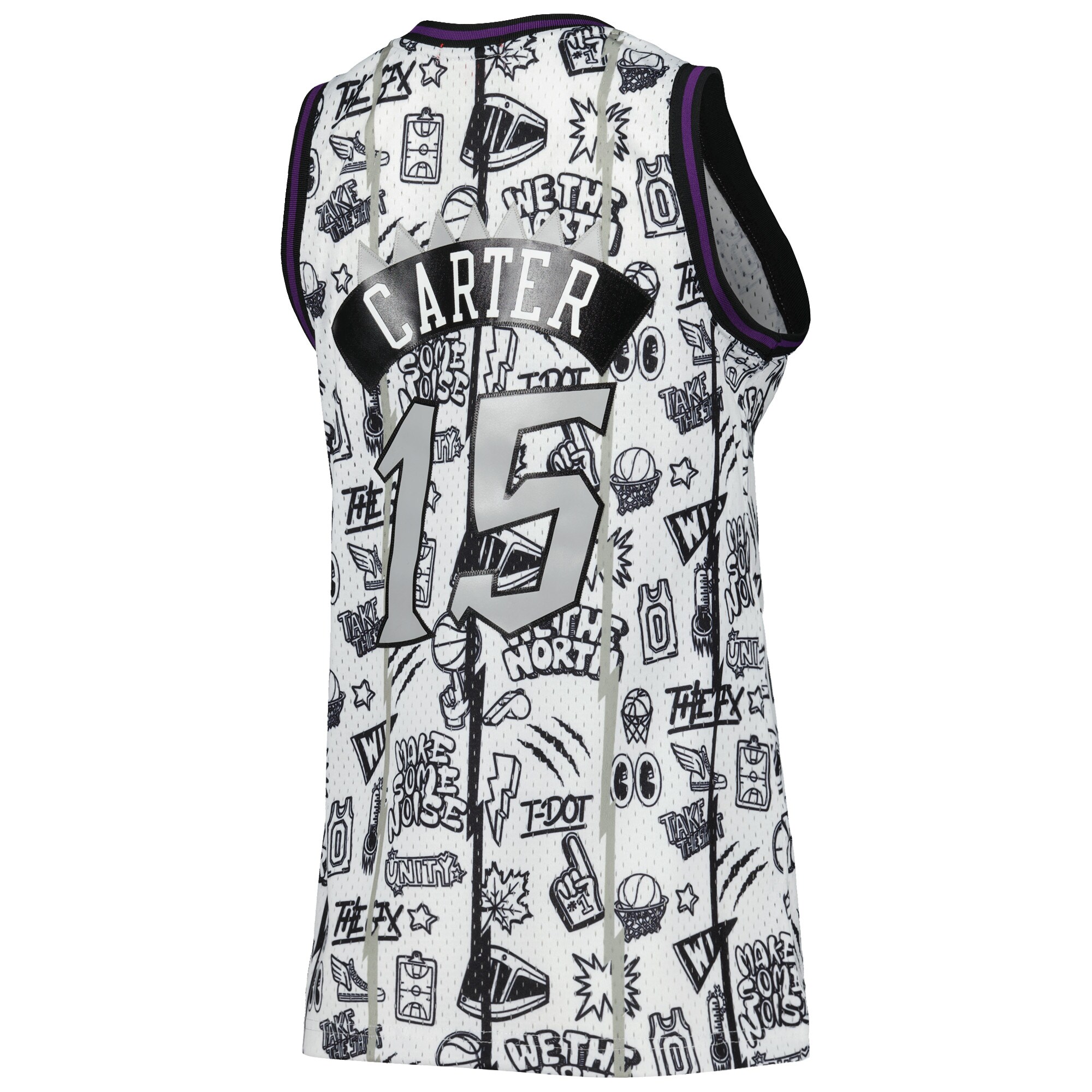 Vince Carter Toronto Raptors Mitchell & Ness Women's 1998 Doodle Swingman Jersey - White - vstockx