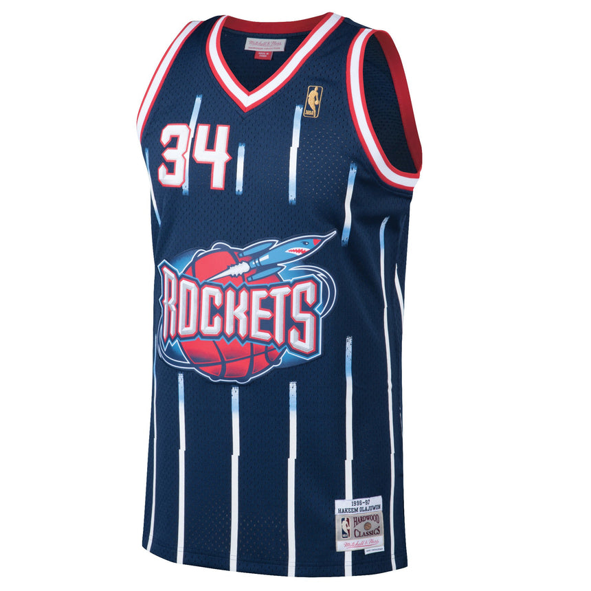 Men's Houston Rockets Hakeem Olajuwon Mitchell & Ness Navy 1996-97 Hardwood Classics Swingman Jersey - vstockx