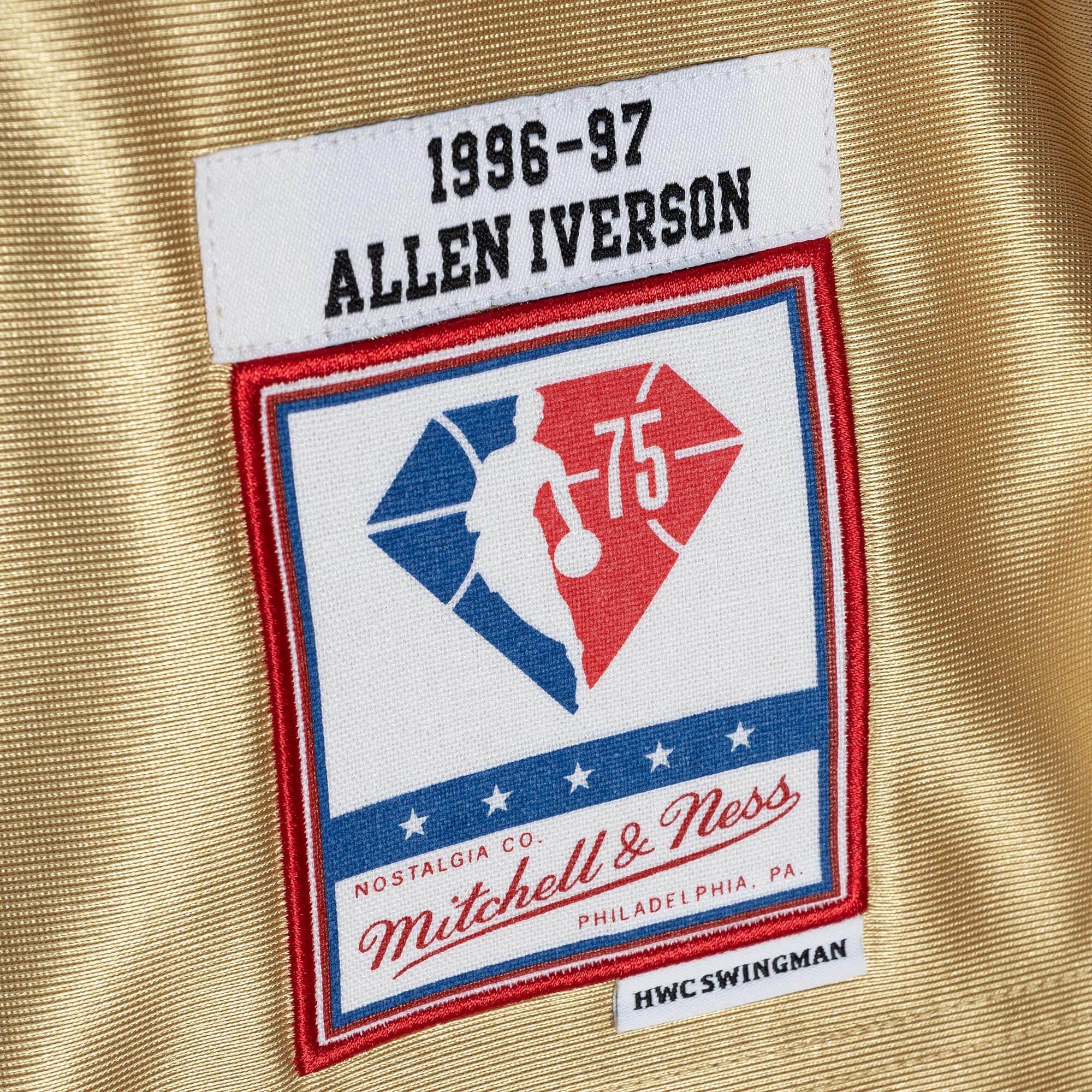 75th Anniversary Gold Swingman Allen Iverson Philadelphia 76ers 1996-97 Jersey - vstockx