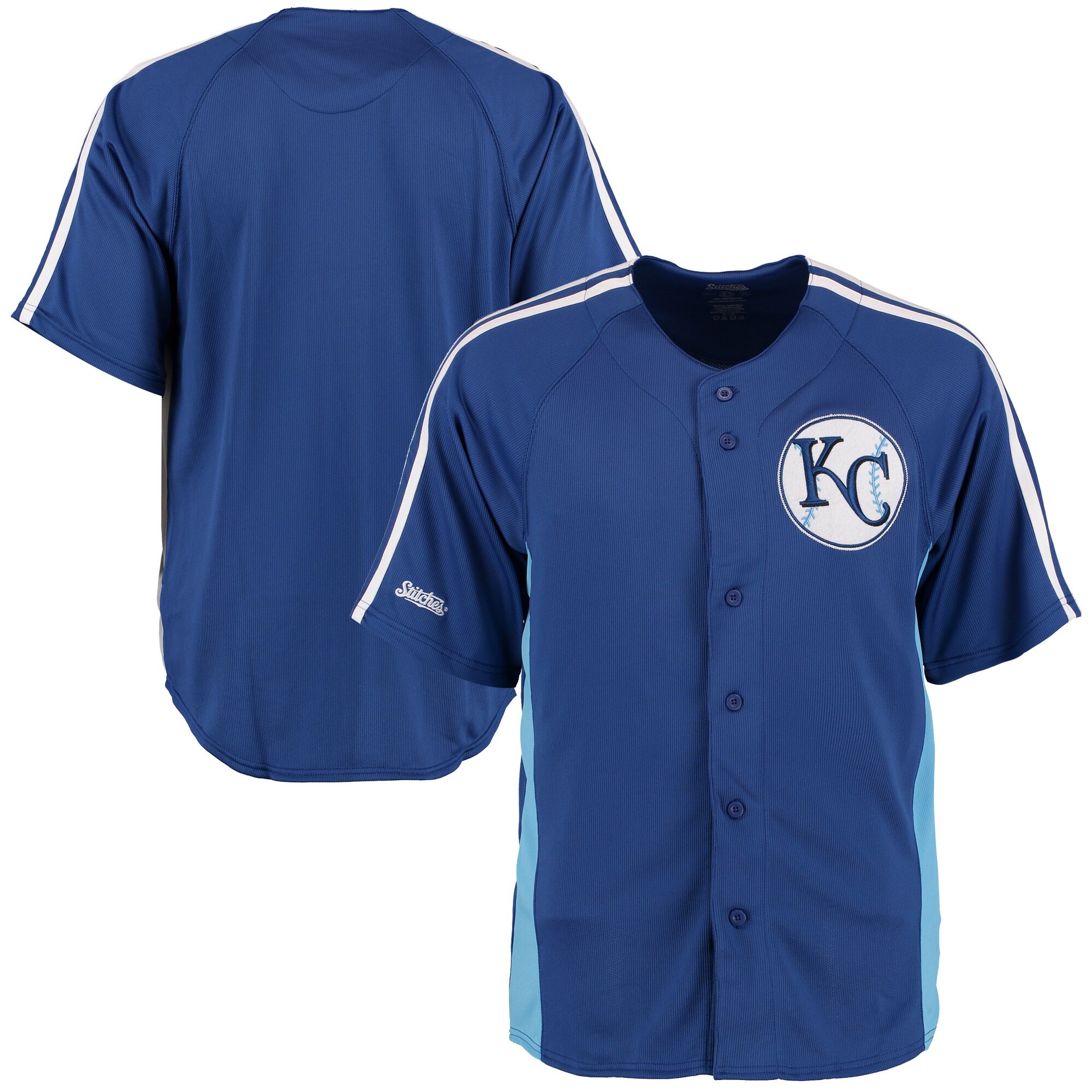Kansas City Royals Stitches Cut off Man Fashion Full Button Jersey - Royal - vstockx