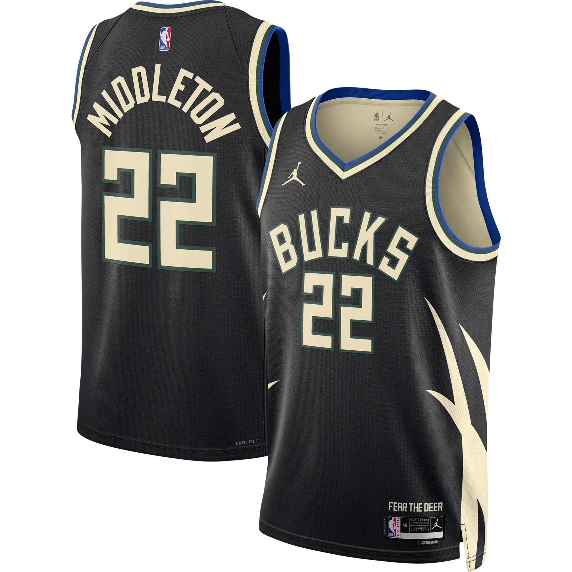 Khris Middleton Milwaukee Bucks Jordans Brand Unisex Swingman Jersey - Statement Edition - Black - vstockx
