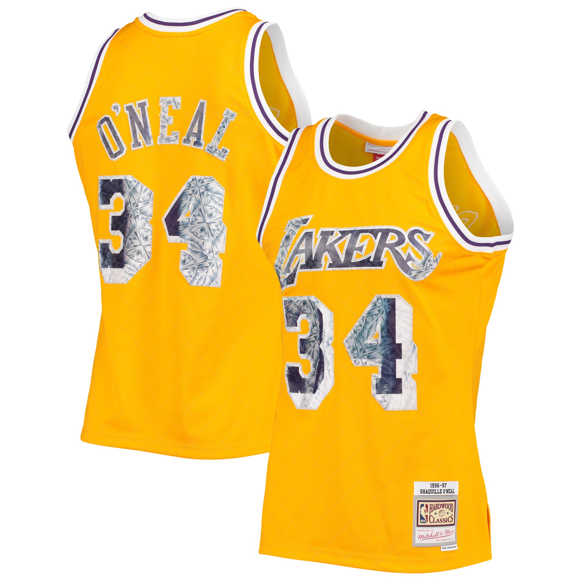 Shaquille O'Neal Los Angeles Lakers Mitchell & Ness 1996-97 Hardwood Classics NBA 75th Anniversary Diamond Swingman Jersey - Gold - vstockx