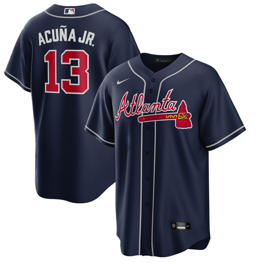 Men's Atlanta Braves Ronald Acuna Jr. Navy Alternate Replica Player Name Jersey - vstockx