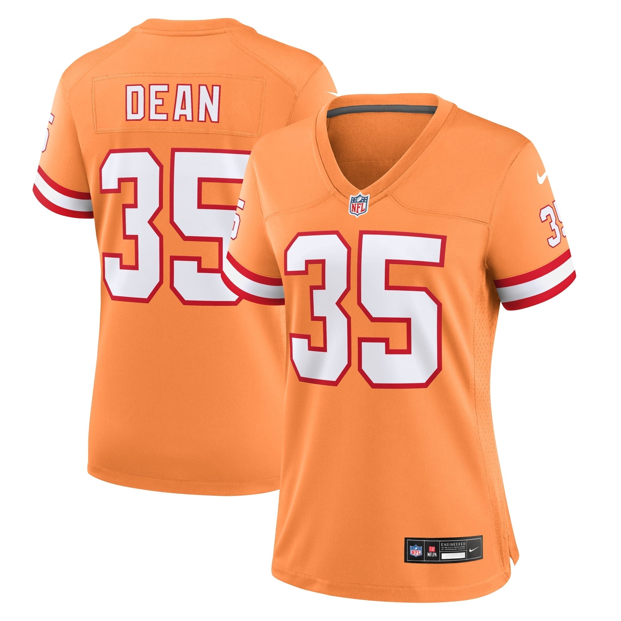 Women's Nike Jamel Dean Orange Tampa Bay Buccaneers Throwback Game Jersey - vstockx